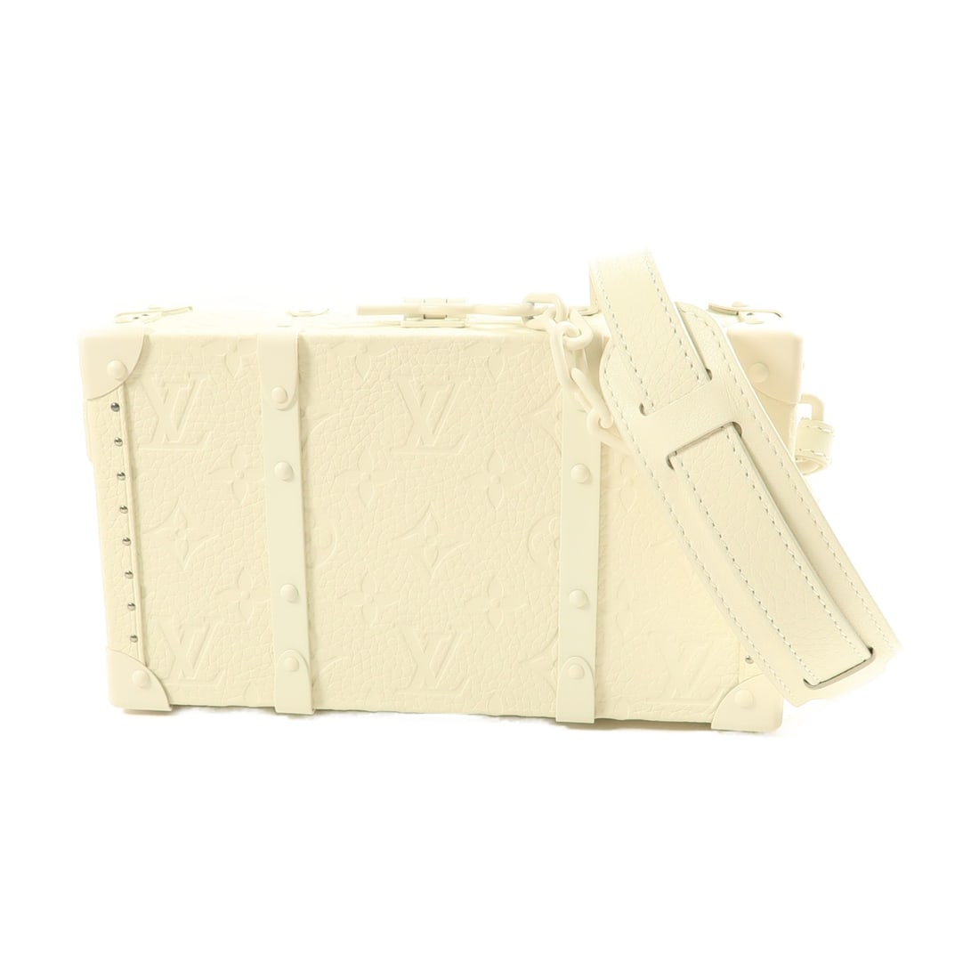 Louis Vuitton LV Trunk 2Way White Monogram PVC Coated Canvas Shoulder Bag: Louis Vuitton LV Trunk 2Way White Monogram PVC Coated Canvas Shoulder Bag This Louis Vuitton LV Trunk 2Way shoulder and hand bag features the iconic monogram design in white PVC coated canvas. Designe
