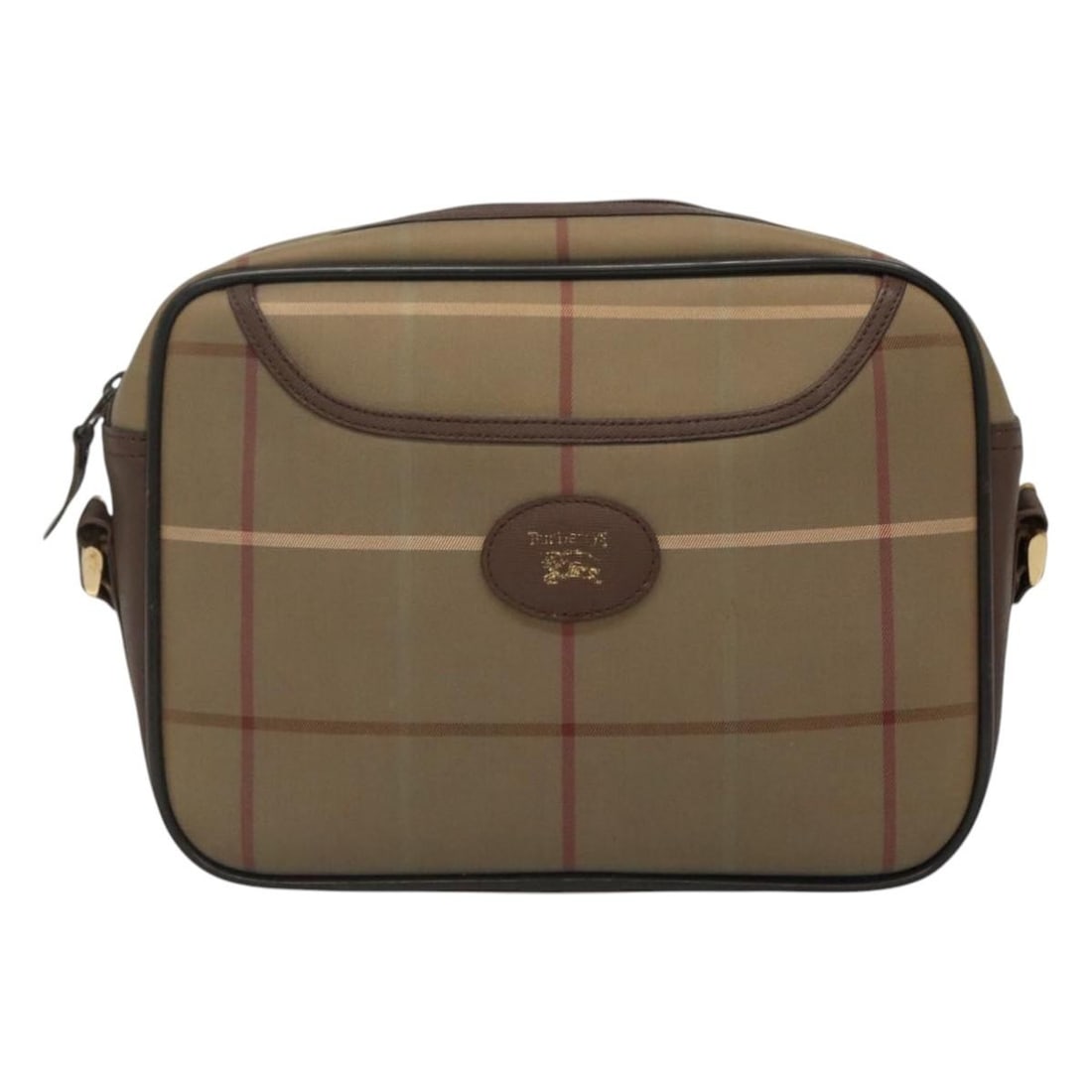 Nova Check Canvas and Leather Shoulder Bag by Burberry: Nova Check Canvas and Leather Shoulder Bag by Burberry This Burberry Nova check shoulder bag features a beige canvas exterior accented with leather trim. Designed for women, the bag showcases the icon