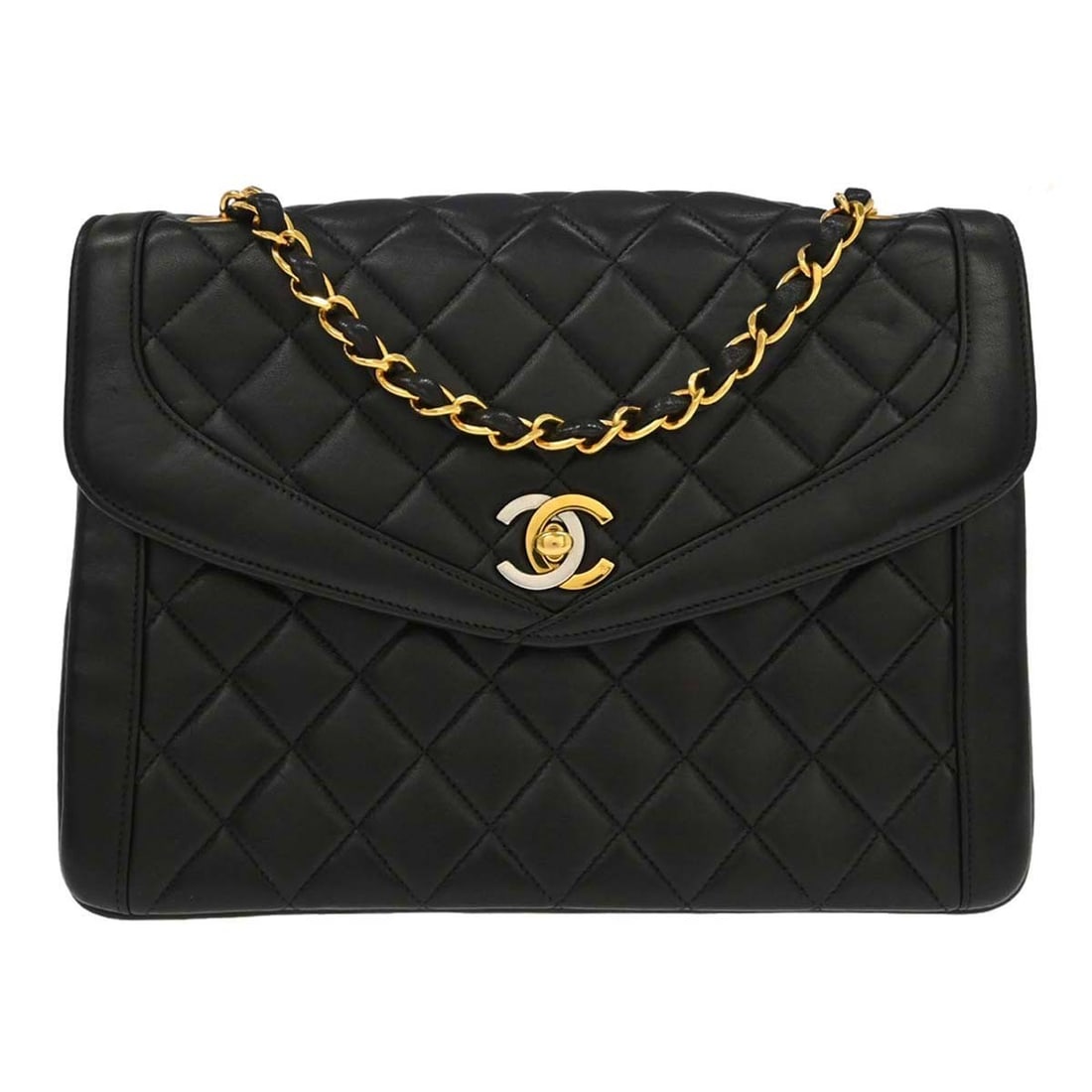 CHANEL Paris Black Lambskin Turn Lock Shoulder Bag: CHANEL Paris Black Lambskin Turn Lock Shoulder Bag This Chanel Paris shoulder bag is crafted from black lambskin leather and features a turn lock closure. Designed with a medium-sized silhouette, it i