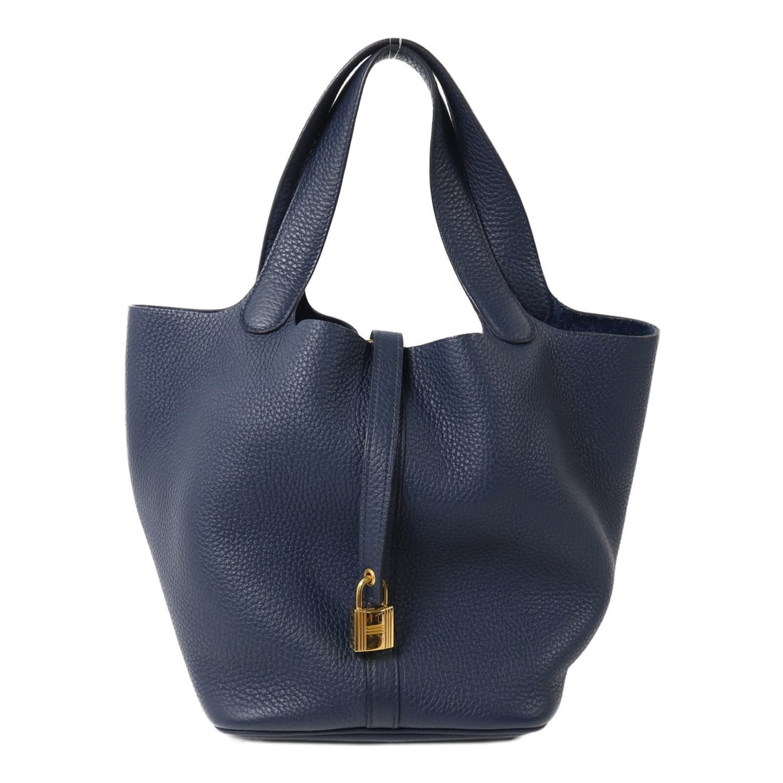 Hermes Picotin MM blue calfskin handbag GHW: Hermes Picotin MM blue calfskin handbag GHW This Hermes Picotin MM handbag is crafted from Taurillon Clemence calfskin leather in a striking blue shade. Designed for women, it features a regular size 