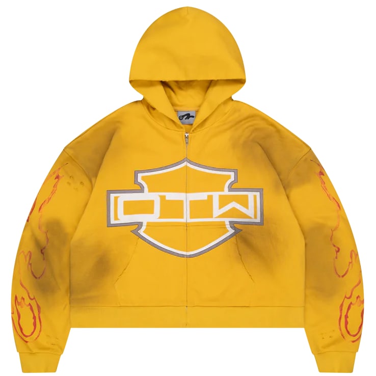 Yellow Zip Front Hoodie with Biker Inspired Design by OTW Size Large (1 of 2)