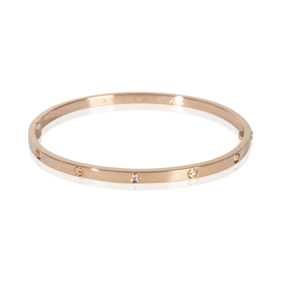 Cartier Love Small Rose Gold Bracelet with Diamonds 18 cm: Cartier Love Small Rose Gold Bracelet with Diamonds 18 cm This Cartier Love bracelet from the Small Model collection is crafted in 18k rose gold and features round brilliant-cut white diamonds with a 