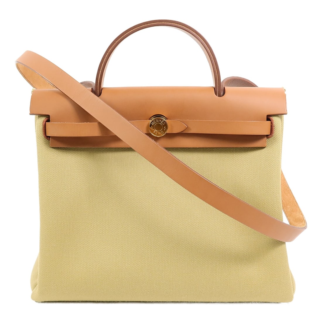Hermes Herbag PM Canvas Shoulder Bag GHW Poussiere Fauve: Hermes Herbag PM Canvas Shoulder Bag GHW Poussiere Fauve This Hermes Herbag PM shoulder bag features a brown canvas exterior with gold-tone hardware. Designed for women, it offers a compact and stylis