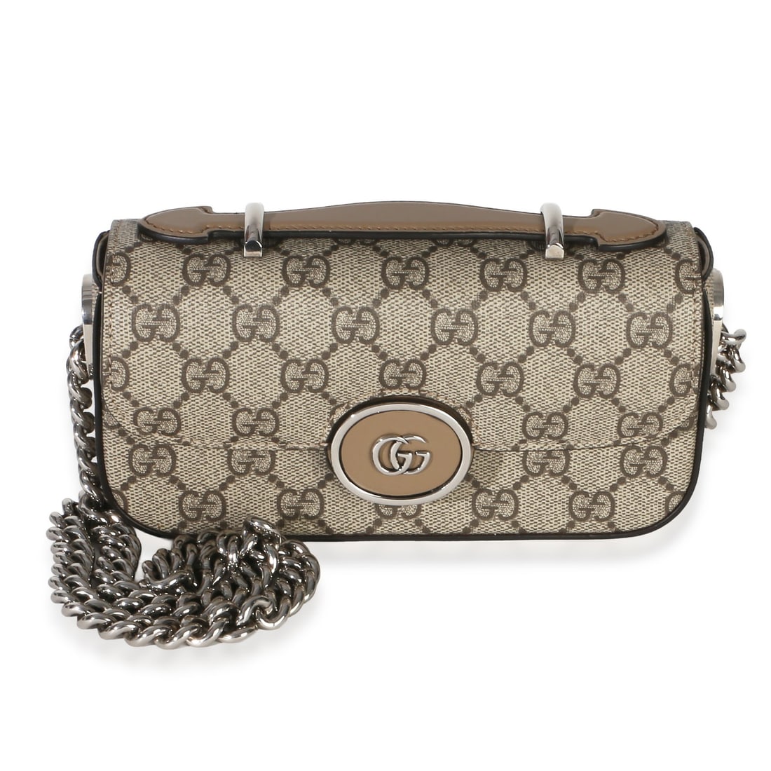Gucci Senna Petite GG canvas shoulder bag beige ebony: Gucci Senna Petite GG canvas shoulder bag beige ebony This Gucci Senna Petite GG Top Handle Chain Shoulder Bag features the signature beige and ebony GG Supreme canvas with a brown exterior and beige 