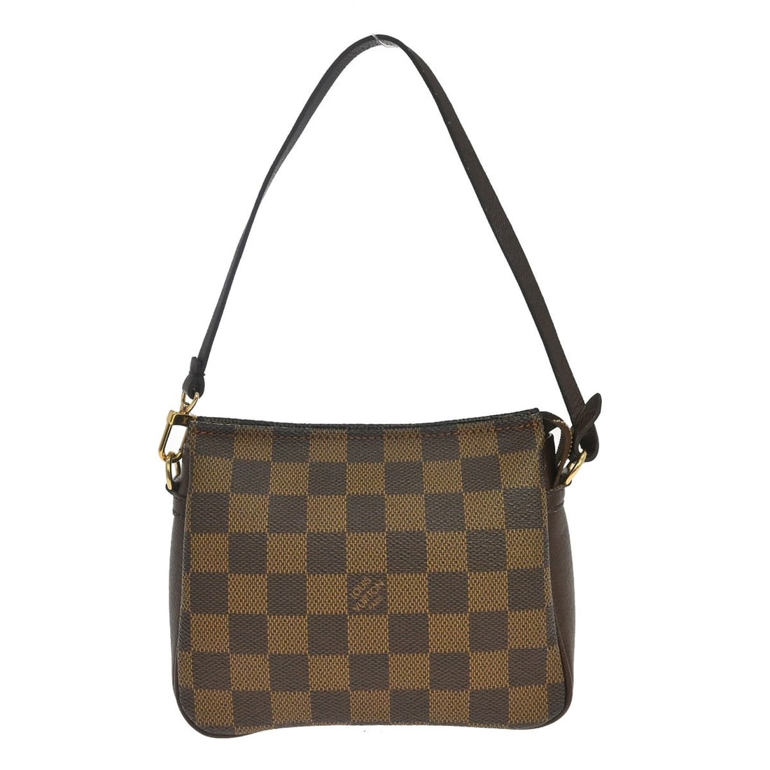Louis Vuitton Damier Ebene Trousse Makeup Top Handle Handbag: Louis Vuitton Damier Ebene Trousse Makeup Top Handle Handbag This Louis Vuitton Damier Trousse Makeup Handbag features the iconic check pattern in brown Damier canvas leather with a red canvas lining.