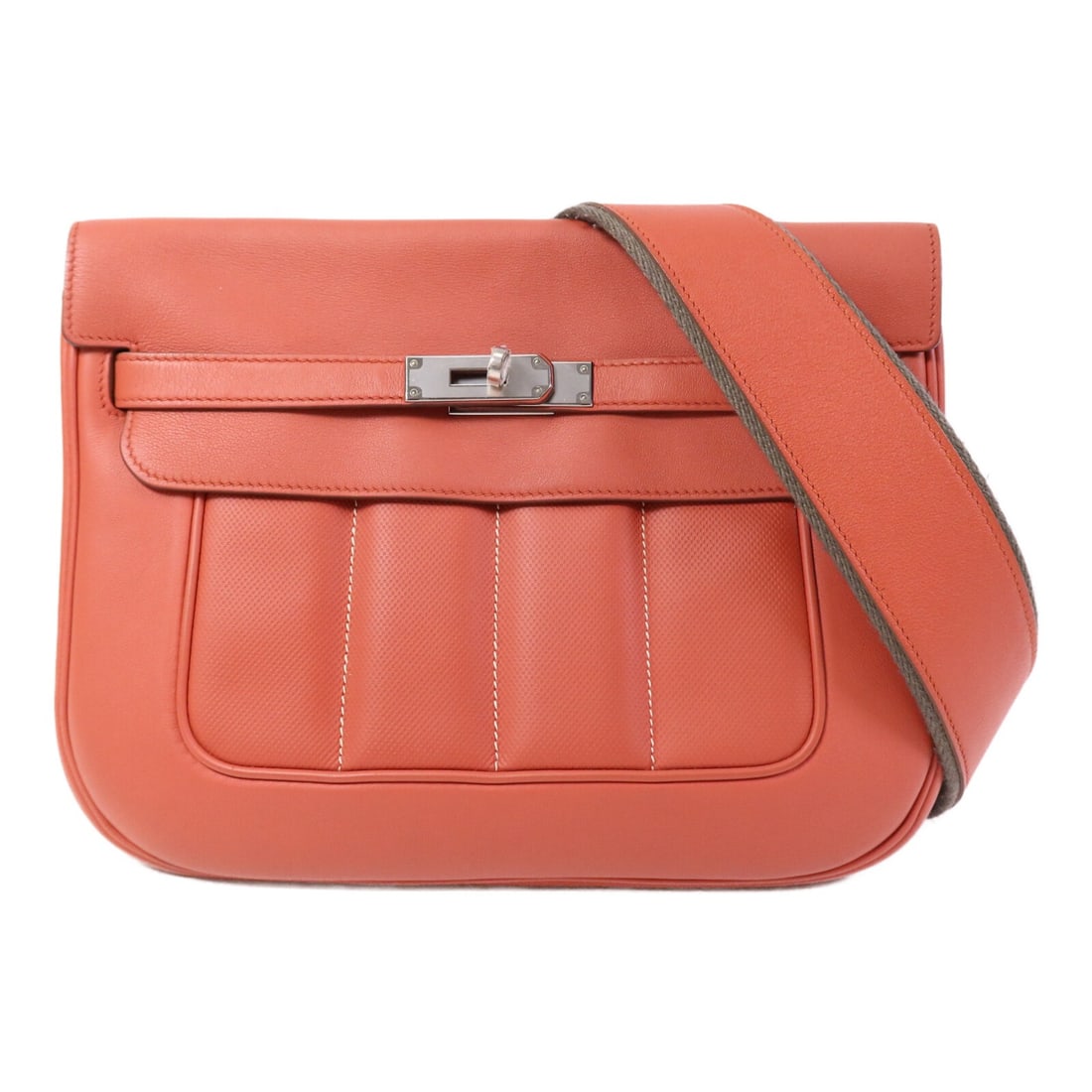Hermes Berlin 28 Sanguine Evercolour Leather Shoulder Bag Palladium Hardware: Hermes Berlin 28 Sanguine Evercolour Leather Shoulder Bag Palladium Hardware Hermes Berlin 28 shoulder bag crafted from Evercolour calfskin leather in a striking orange shade. This elegant bag feature