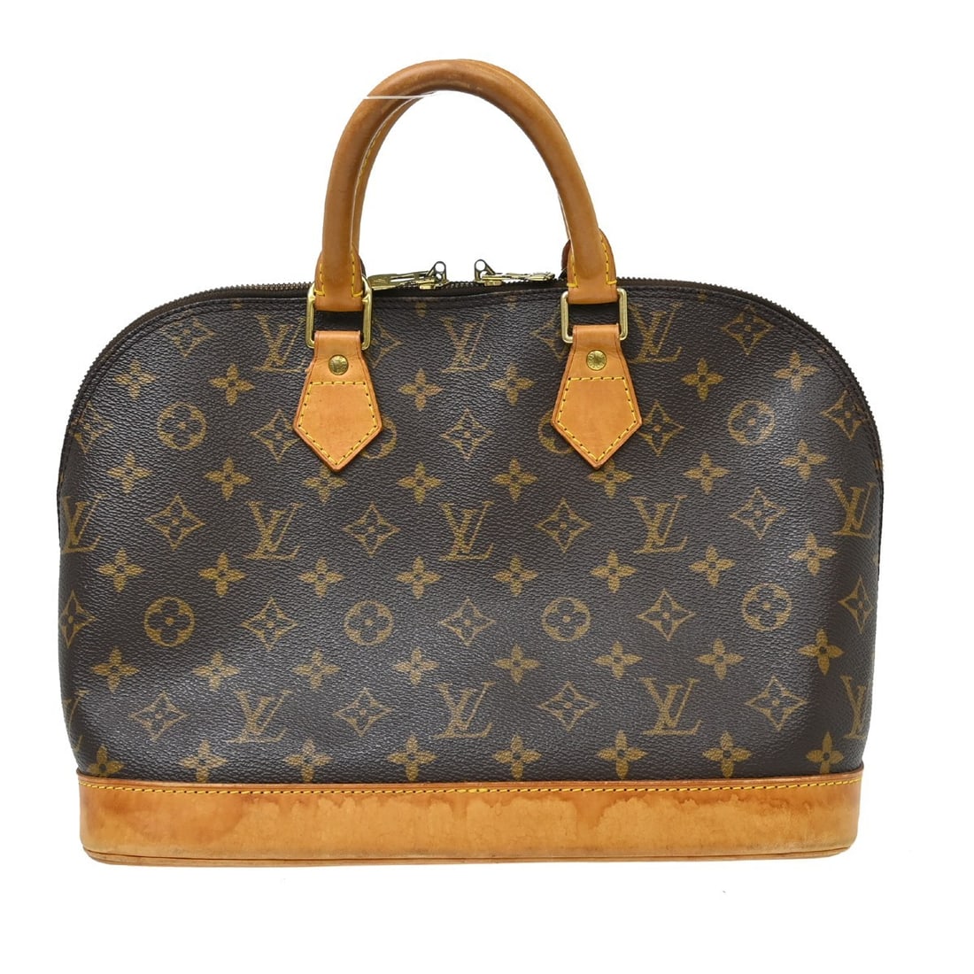 Louis Vuitton Monogram Alma Brown Canvas Handbag: Louis Vuitton Monogram Alma Brown Canvas Handbag This Louis Vuitton Alma handbag features the iconic Monogram canvas exterior with beige double handles and a zip closure. The medium-sized bag is desig