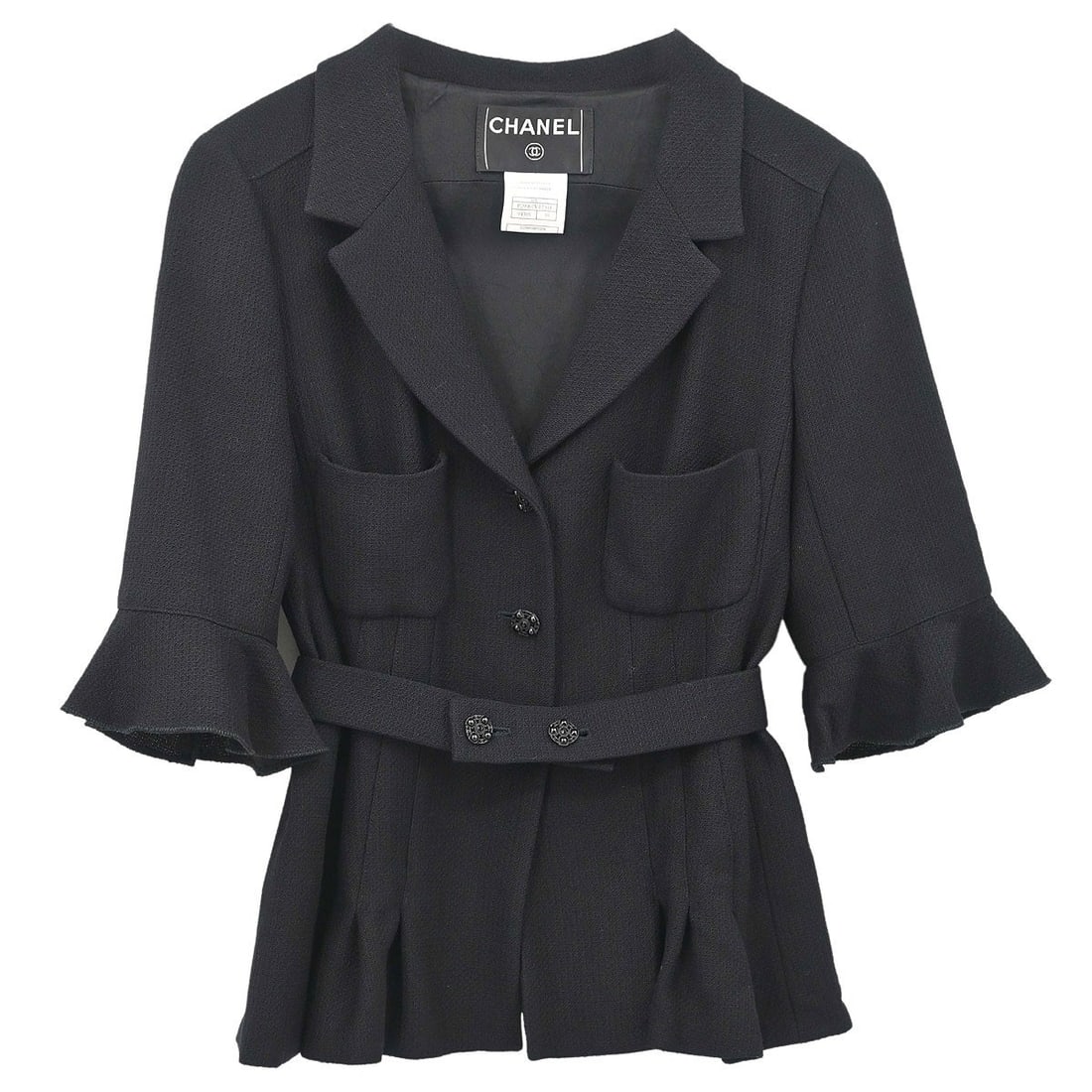 CHANEL black wool silk rayon single breasted women jacket size 38 (1 of 15)