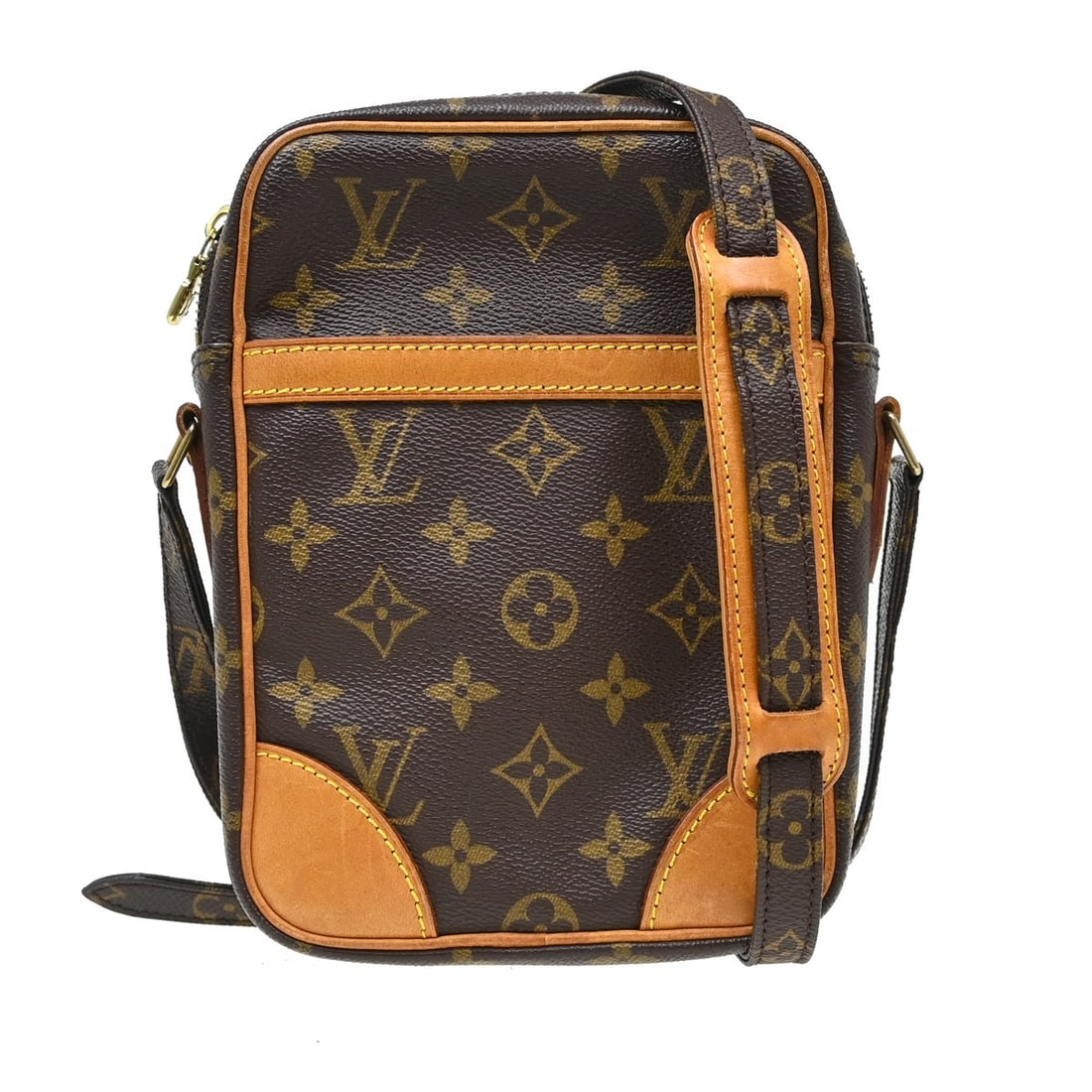 Louis Vuitton Danube Monogram Canvas Crossbody Bag M45266: Louis Vuitton Danube Monogram Canvas Crossbody Bag M45266 This Louis Vuitton Danube crossbody shoulder bag features the iconic monogram canvas with brown leather accents and gold-tone hardware. Design