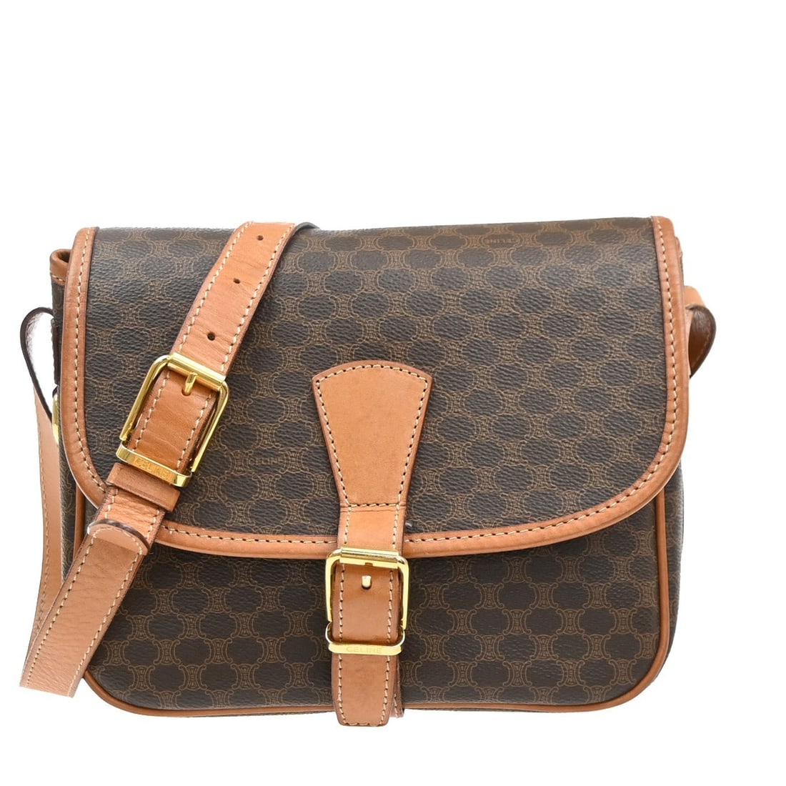 Celine Macadam PVC Brown Shoulder Bag: Celine Macadam PVC Brown Shoulder Bag This Celine Vintage Macadam Shoulder Bag features the iconic brown Macadam pattern in durable PVC with leather accents. Designed for women, the bag offers a class