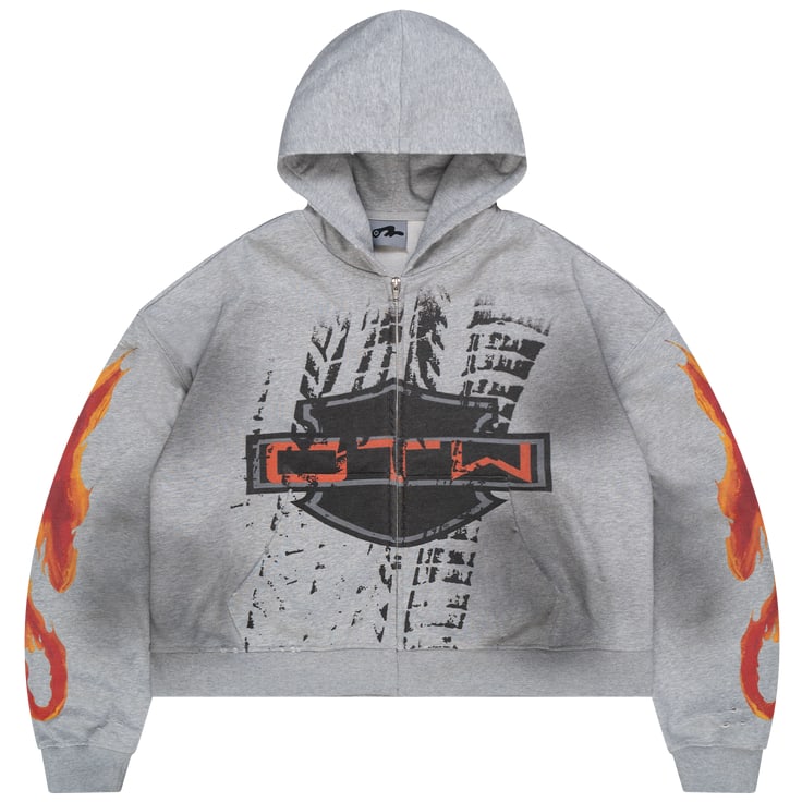 Grey Zip Up Hoodie in OTW Biker Style Size Large (1 of 2)