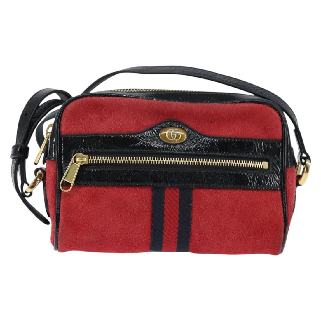 Gucci Red Suede Ophidia Shoulder Bag for Women 17cm by 13cm: Gucci Red Suede Ophidia Shoulder Bag for Women 17cm by 13cm This pre-owned Gucci Ophidia shoulder bag for women features a red suede exterior. It shows signs of use including surface rubbing, loss of 