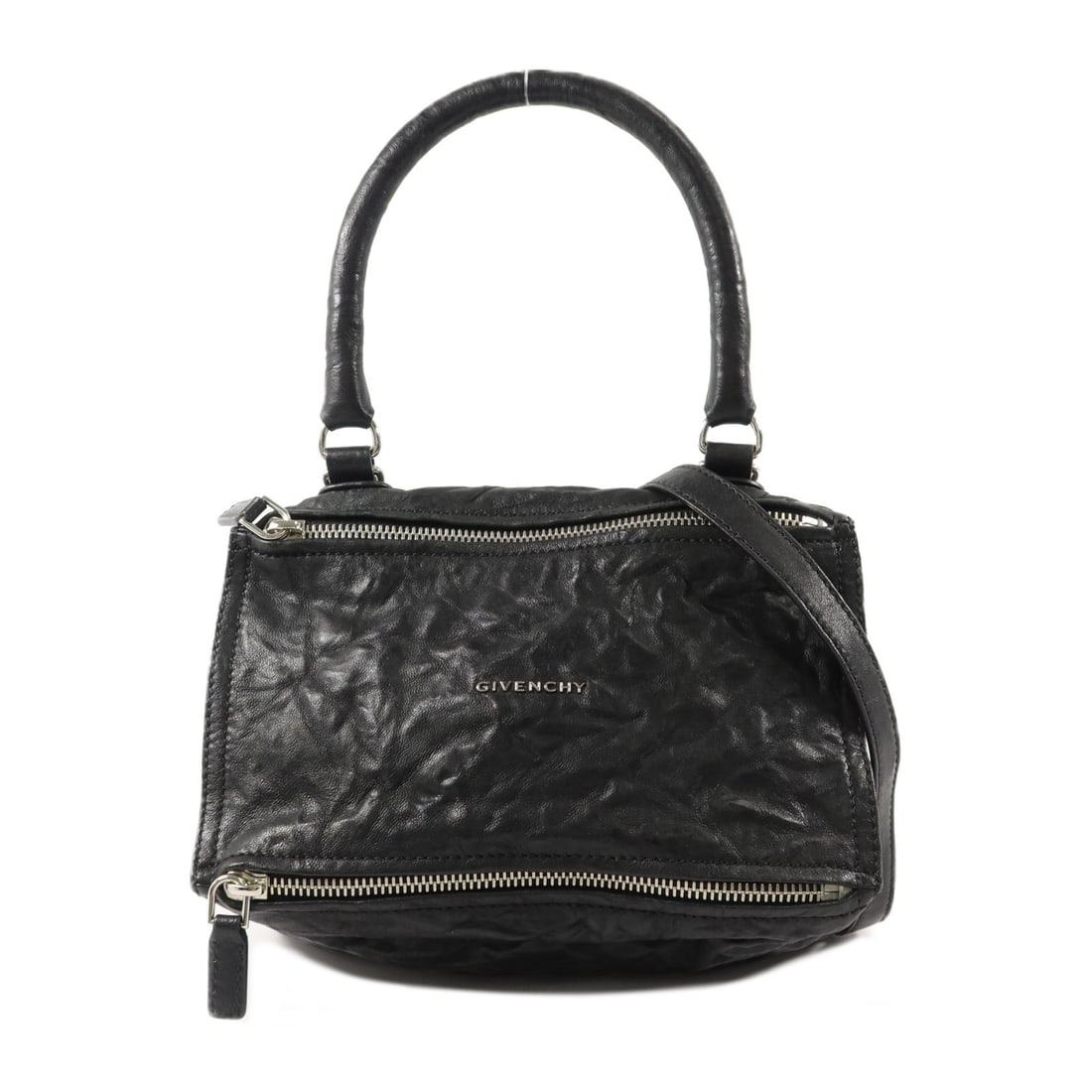 Givenchy Pandora Medium Black Calfskin 2 Way Shoulder Bag: Givenchy Pandora Medium Black Calfskin 2 Way Shoulder Bag This Givenchy Pandora Medium 2-Way Shoulder Bag is crafted from black calfskin leather and offers versatile carrying options. Designed for wom