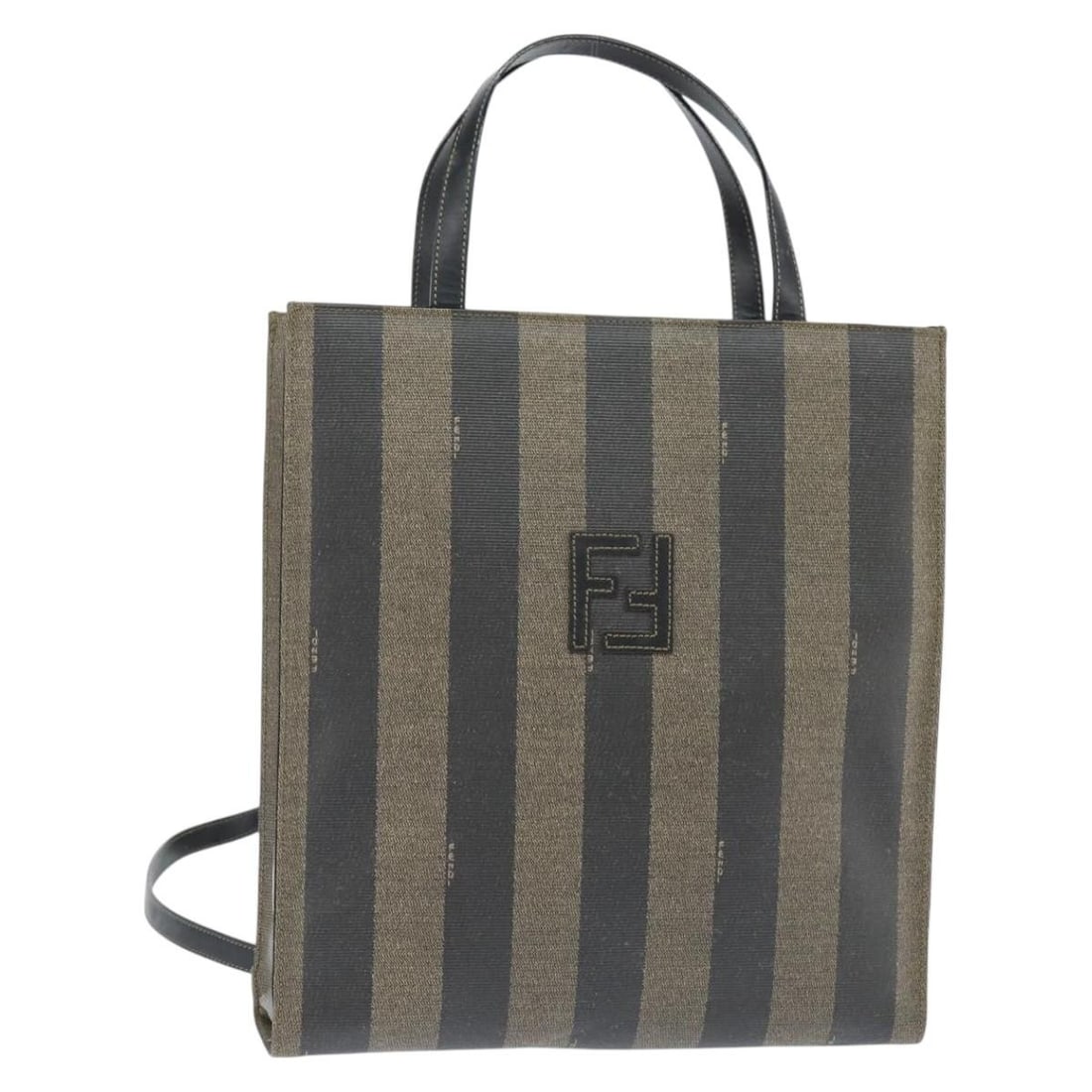 FENDI Pecan Canvas 2-Way Hand Bag Black Brown PVC Auth Italy: FENDI Pecan Canvas 2-Way Hand Bag Black Brown PVC Auth Italy This authentic Fendi hand bag features a stylish combination of black and brown PVC leather and Pequin canvas. Crafted in Italy, it showcas