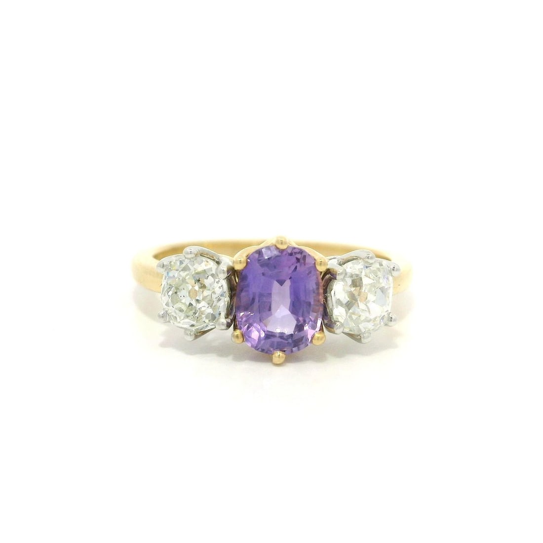 18k Gold Platinum 2.34ct GIA No Heat Purple Sapphire Diamond Ring: 18k Gold Platinum 2.34ct GIA No Heat Purple Sapphire Diamond Ring This exquisite cocktail ring showcases a stunning natural purple sapphire, elegantly framed by old mine cut diamonds. The centerpiece 