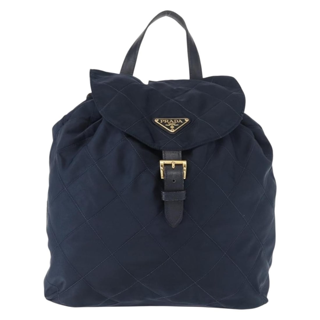 Prada Quilted Nylon Buckle Backpack Navy 29x30x13cm: Prada Quilted Nylon Buckle Backpack Navy 29x30x13cm This Prada Buckle Backpack for women features a quilted navy nylon design with metal buckle details. It offers a compact yet functional size ideal f