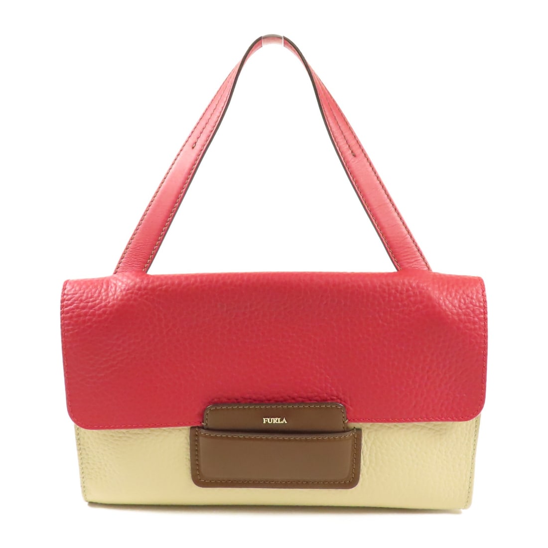 Furla GHW Red Calfskin Leather Shoulder Bag: Furla GHW Red Calfskin Leather Shoulder Bag This Furla shoulder bag is crafted from red calfskin leather and features gold-tone hardware. Designed for women, it offers a stylish and practical accessor
