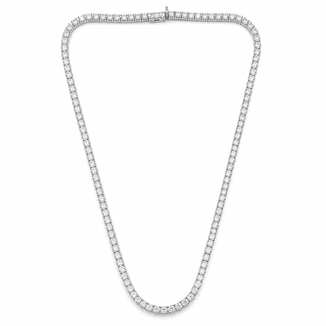 14K White Gold Diamond Necklace 25.45 Ct 19.5 Inch Tennis Style: 14K White Gold Diamond Necklace 25.45 Ct 19.5 Inch Tennis Style This elegant tennis necklace is crafted in 14K white gold and features a total of approximately 1,441 diamonds. The necklace is set with