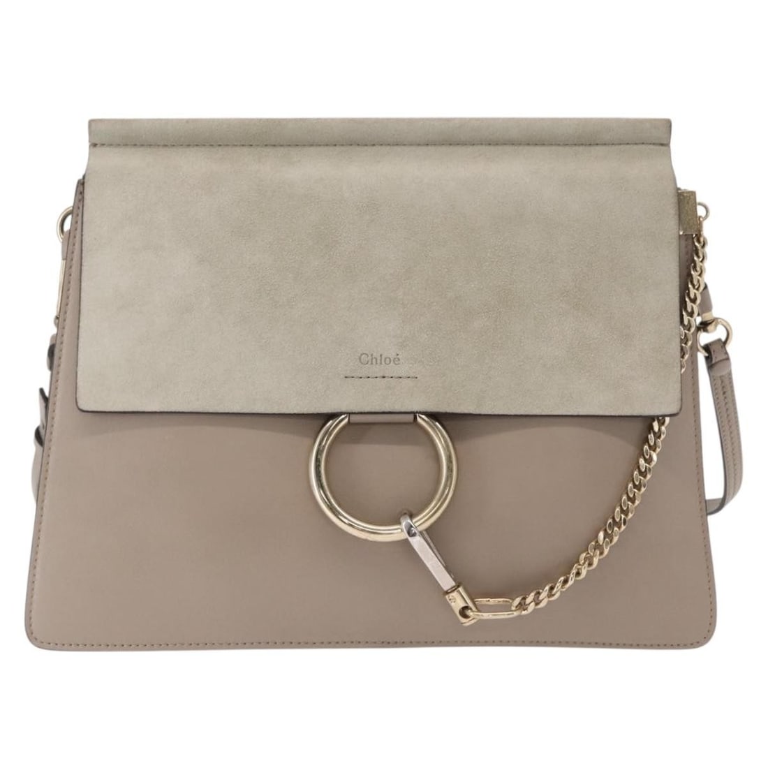Beige Faye Shoulder Purse by Chloe in Leather and Suede: Beige Faye Shoulder Purse by Chloe in Leather and Suede This Chloe Faye Shoulder Bag features a beige suede exterior complemented by leather accents. Designed for women, it offers a spacious main comp