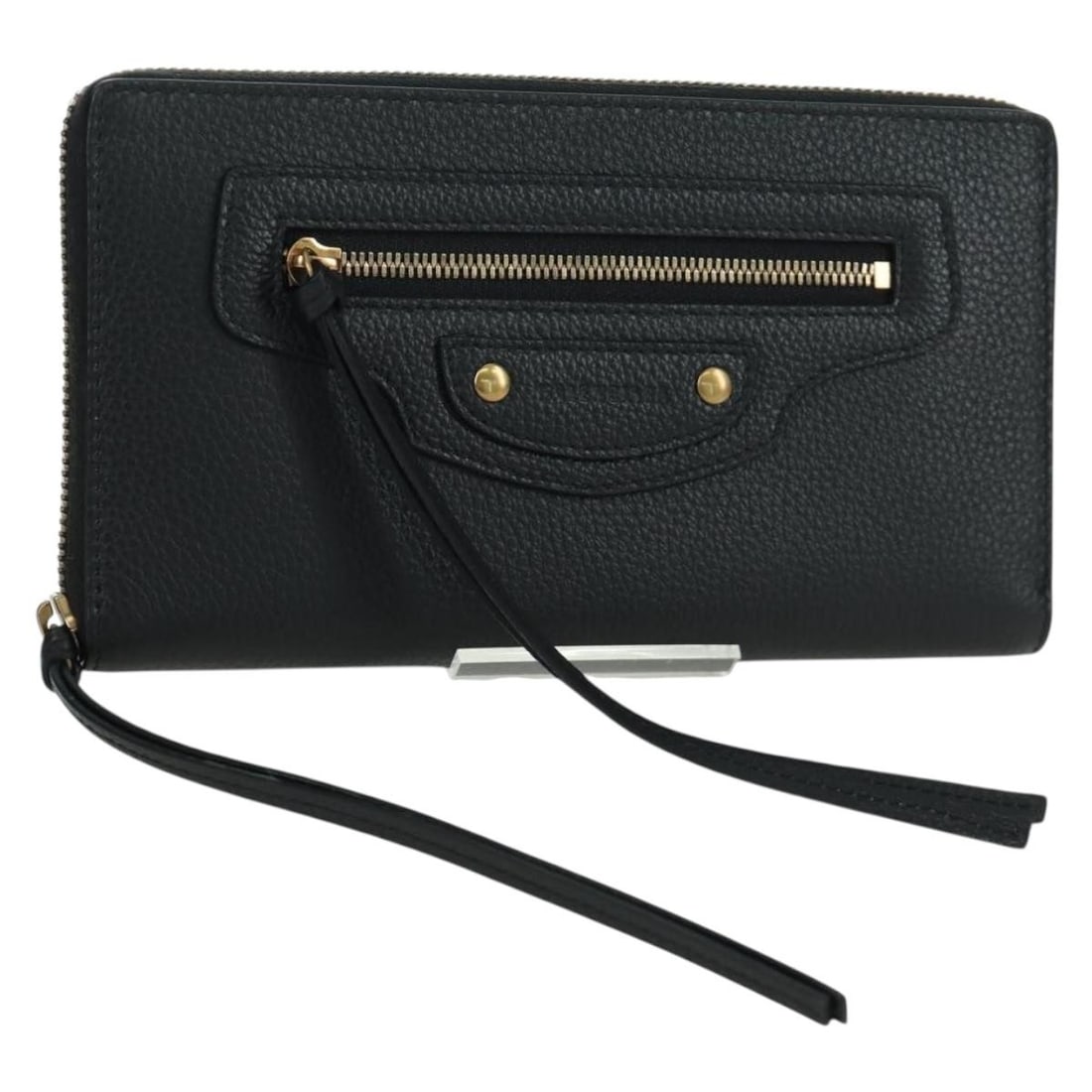 Balenciaga Neo Classic Black Leather Continental Wallet with Gold Accents: Balenciaga Neo Classic Black Leather Continental Wallet with Gold Accents This Balenciaga Neo Classic Continental wallet features a sleek long design crafted from black leather with gold-tone accents.