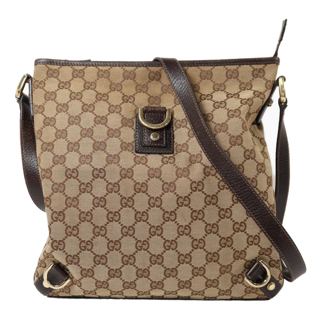 Gucci GG Canvas Brown Shoulder Bag GHW 11.8 x 12.2 x 1.2: Gucci GG Canvas Brown Shoulder Bag GHW 11.8 x 12.2 x 1.2 This Gucci GG shoulder bag features the iconic GG canvas in brown with gold-tone hardware accents. Designed for unisex use, it offers a classic