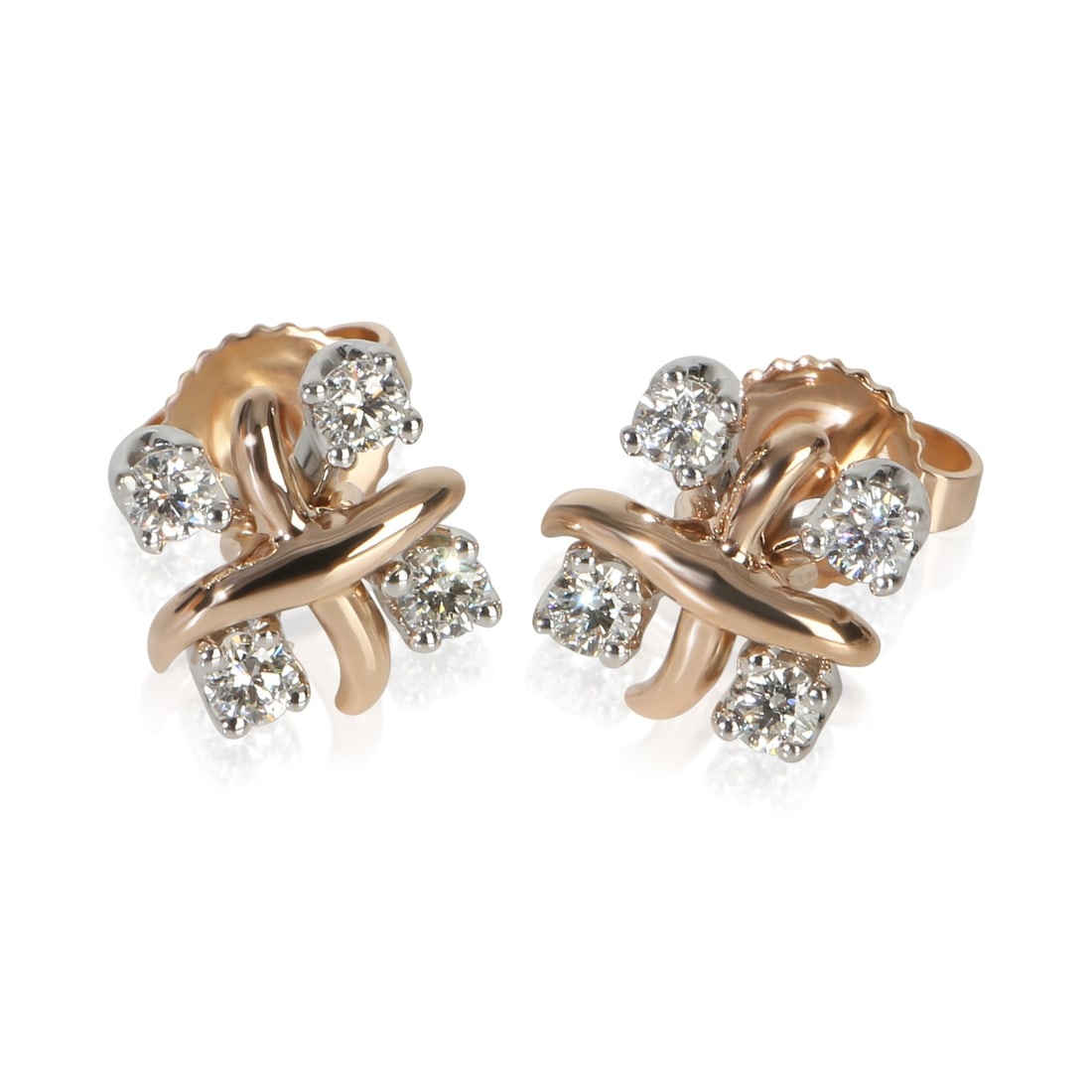 Tiffany & Co. Sixteen Stone diamond earrings in rose gold and platinum: Tiffany & Co. Sixteen Stone diamond earrings in rose gold and platinum These pre-owned Tiffany & Co. earrings from the Sixteen Stone collection feature round brilliant diamonds set in 18k pink gold an