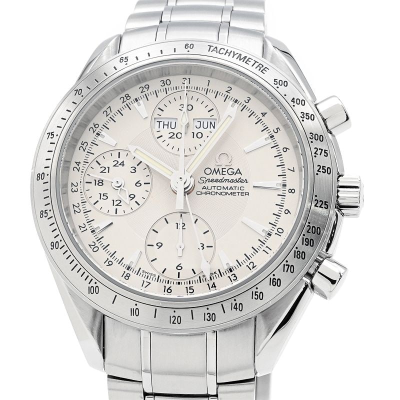OMEGA Speedmaster Day-Date 3221.30 Automatic Steel Wristwatch: OMEGA Speedmaster Day-Date 3221.30 Automatic Steel Wristwatch This OMEGA Speedmaster Day-Date 3221.30 is a men's chronograph wristwatch featuring a 40mm stainless steel case and an automatic movement.