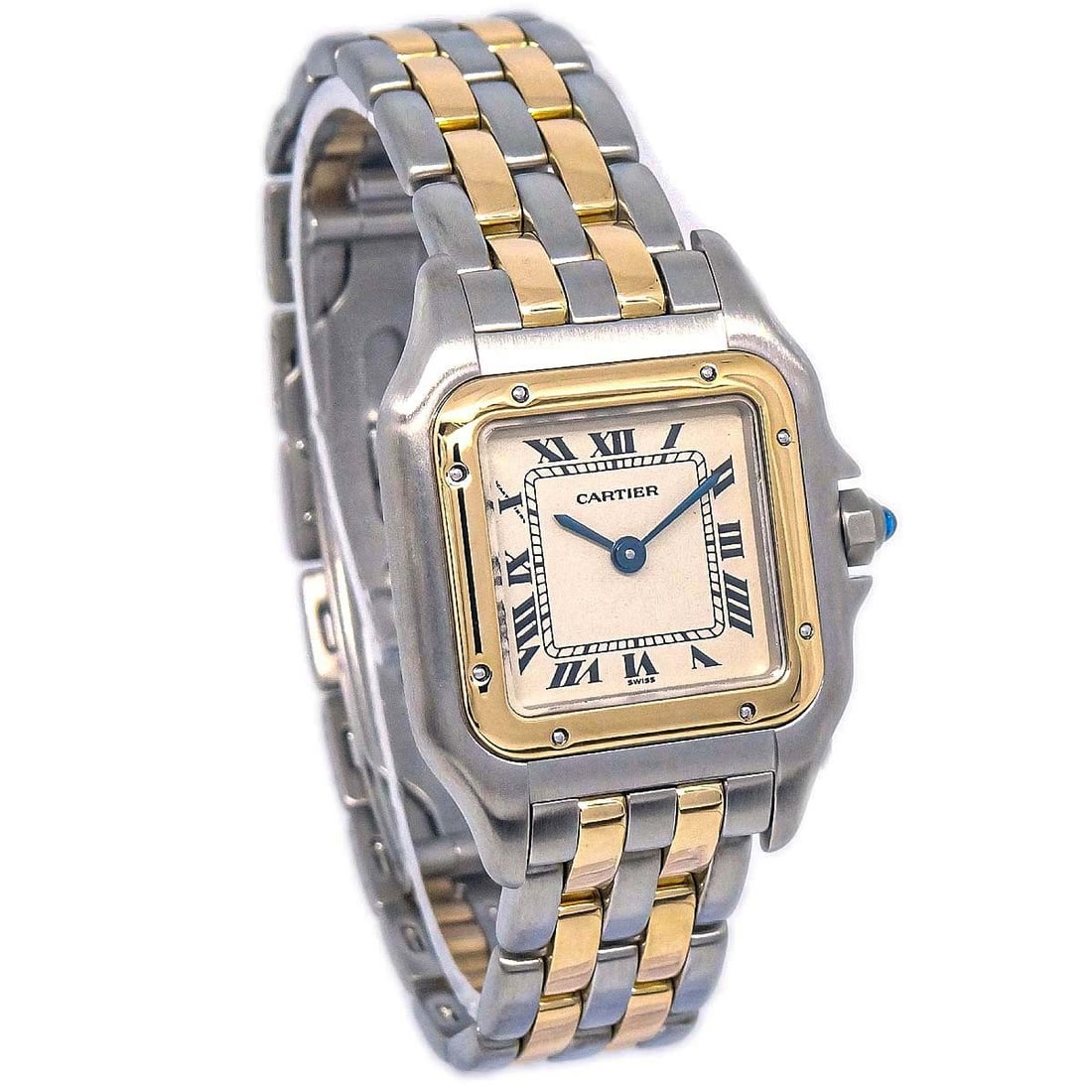 Cartier Panthere SM Quartz Two Row 18KYG Stainless Steel Watch: Cartier Panthere SM Quartz Two Row 18KYG Stainless Steel Watch This Cartier Panthere SM 2-Row Ref.166921 is a classic luxury wristwatch designed for women. It features a quartz movement and an analog 