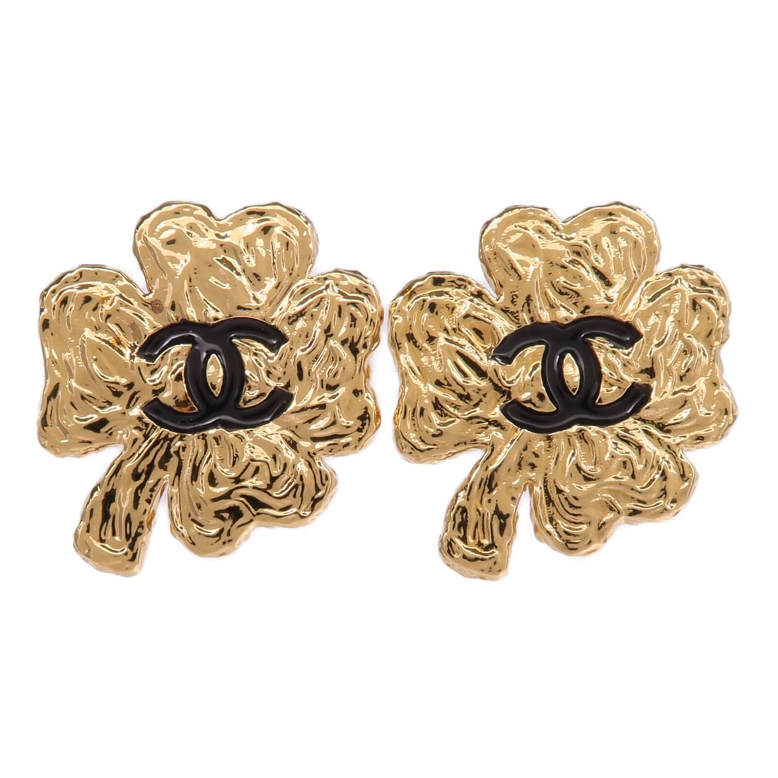 Chanel Pierced Earrings Gold Tone Metal with Black CC Logo (1 of 8)
