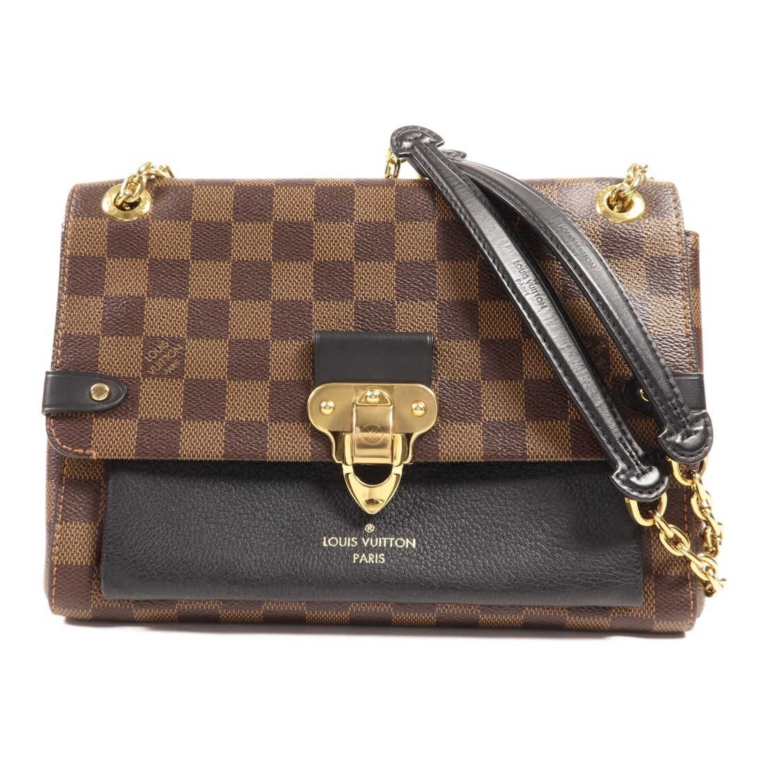 Louis Vuitton Vavin PM Damier Ebene Shoulder Bag GHW: Louis Vuitton Vavin PM Damier Ebene Shoulder Bag GHW This Louis Vuitton Vavin PM shoulder bag features the signature Damier Ebene pattern in brown with gold-tone hardware. Crafted from durable PVC coa