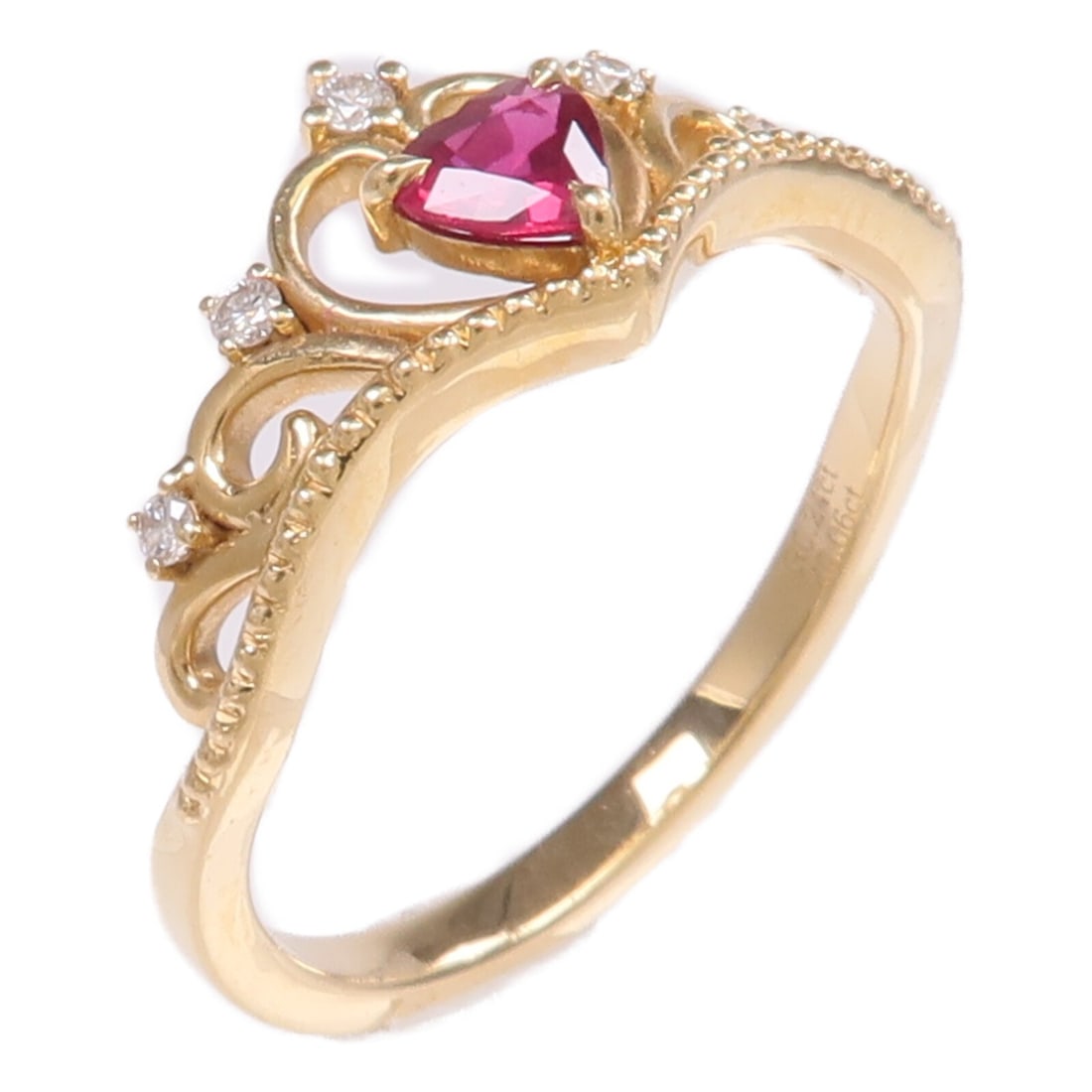 18K Yellow Gold Ring with Ruby and Diamond Accents Size 6.5: 18K Yellow Gold Ring with Ruby and Diamond Accents Size 6.5 This elegant ring features a ruby as the main stone, set in 18K yellow gold. The ring is a US size 6.5 and displays a classic style with rea