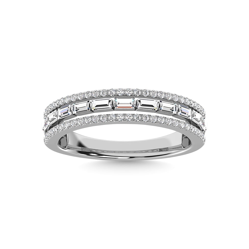 14K White Gold Diamond 1/2 Ct.Tw. Anniversary Band: 14K White Gold Diamond 1/2 Ct.Tw. Anniversary Band 14k White Gold Stone Color: G-h Stone Clarity: I1 Each ring is presented in standard size 6.5. Complimentary resizing is available between sizes 510 