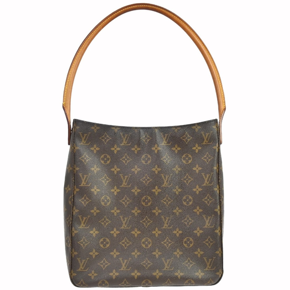Louis Vuitton Looping GM Monogram Shoulder Bag M51145: Louis Vuitton Looping GM Monogram Shoulder Bag M51145 This Louis Vuitton Looping GM shoulder bag features the signature monogram pattern on brown leather, complemented by beige leather handles and a b