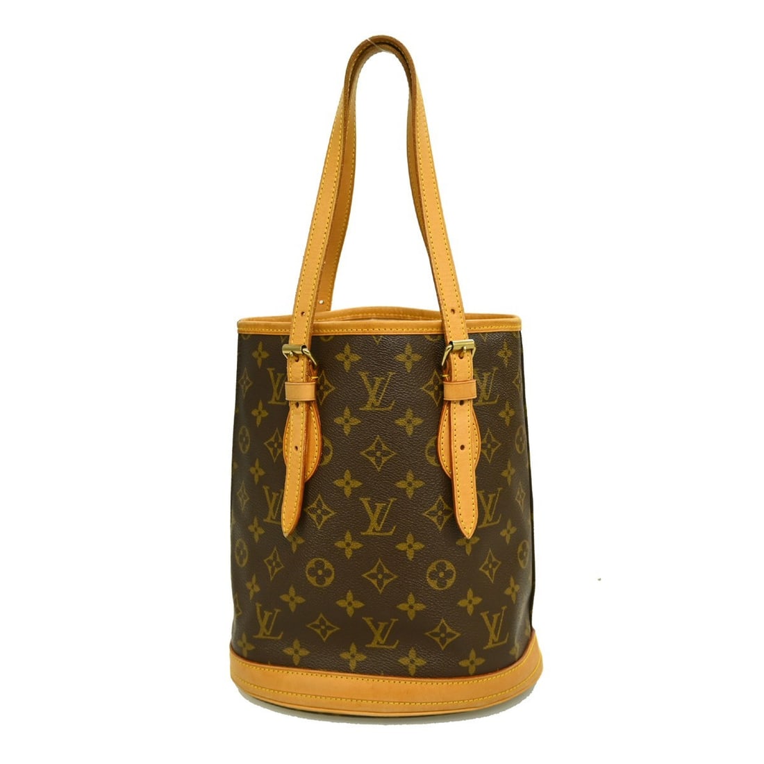 Louis Vuitton Petite Bucket Monogram Canvas Tote Bag: Louis Vuitton Petite Bucket Monogram Canvas Tote Bag This Louis Vuitton Monogram Bucket PM Tote Bag features the iconic monogram canvas exterior with brown leather shoulder straps and logo accents. De