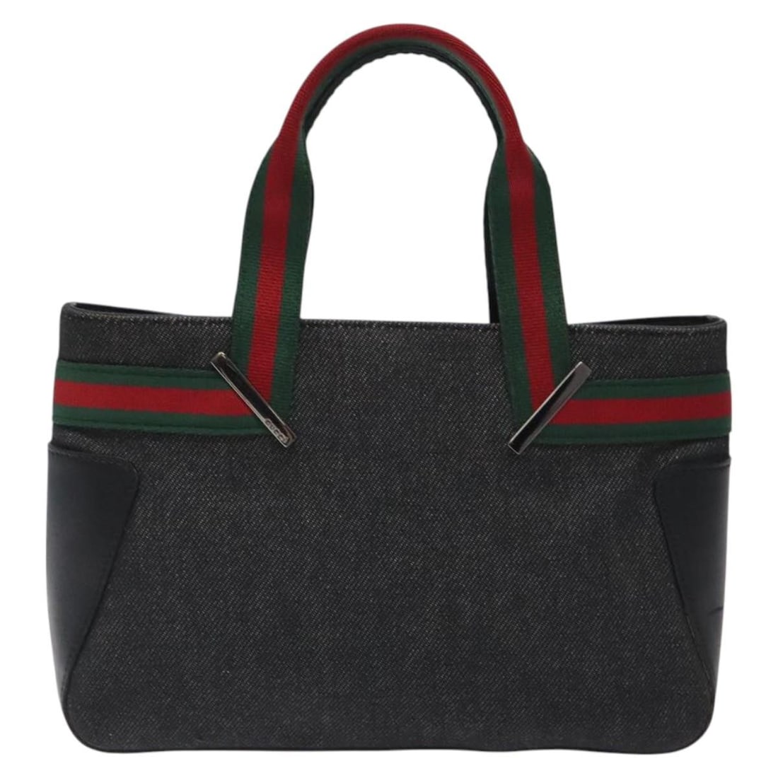 Black Canvas Vintage Tote Bag by Gucci Italy 25cm: Black Canvas Vintage Tote Bag by Gucci Italy 25cm This Gucci vintage tote features a black canvas exterior with leather accents, designed for women. The bag shows signs of use, including some loss of 