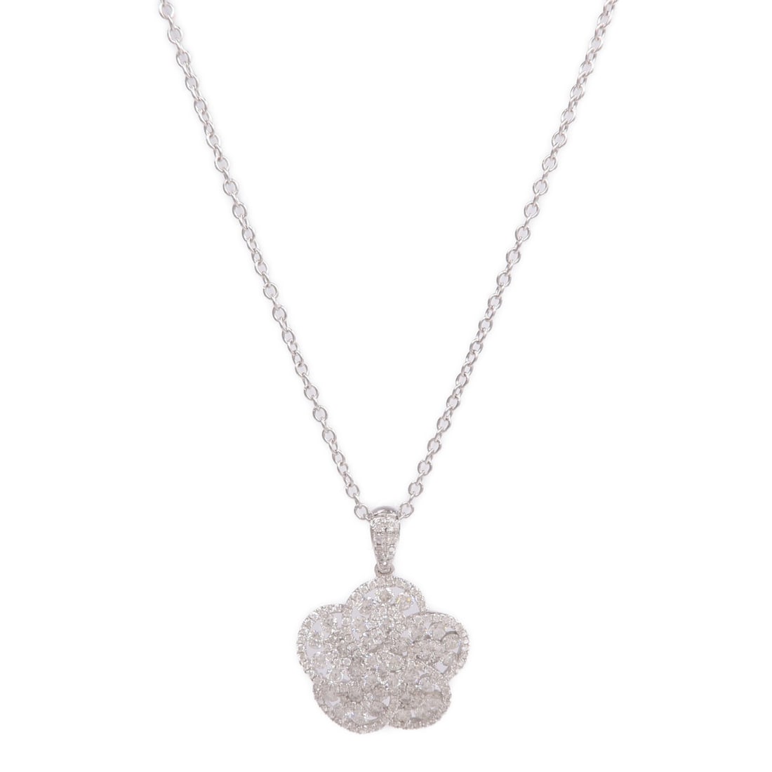 Diamond White Gold 18K Necklace JEWELRY: Diamond White Gold 18K Necklace JEWELRY This elegant necklace features sparkling diamonds set in 18K white gold, offering a timeless and sophisticated accessory for women. Its classic design and high-