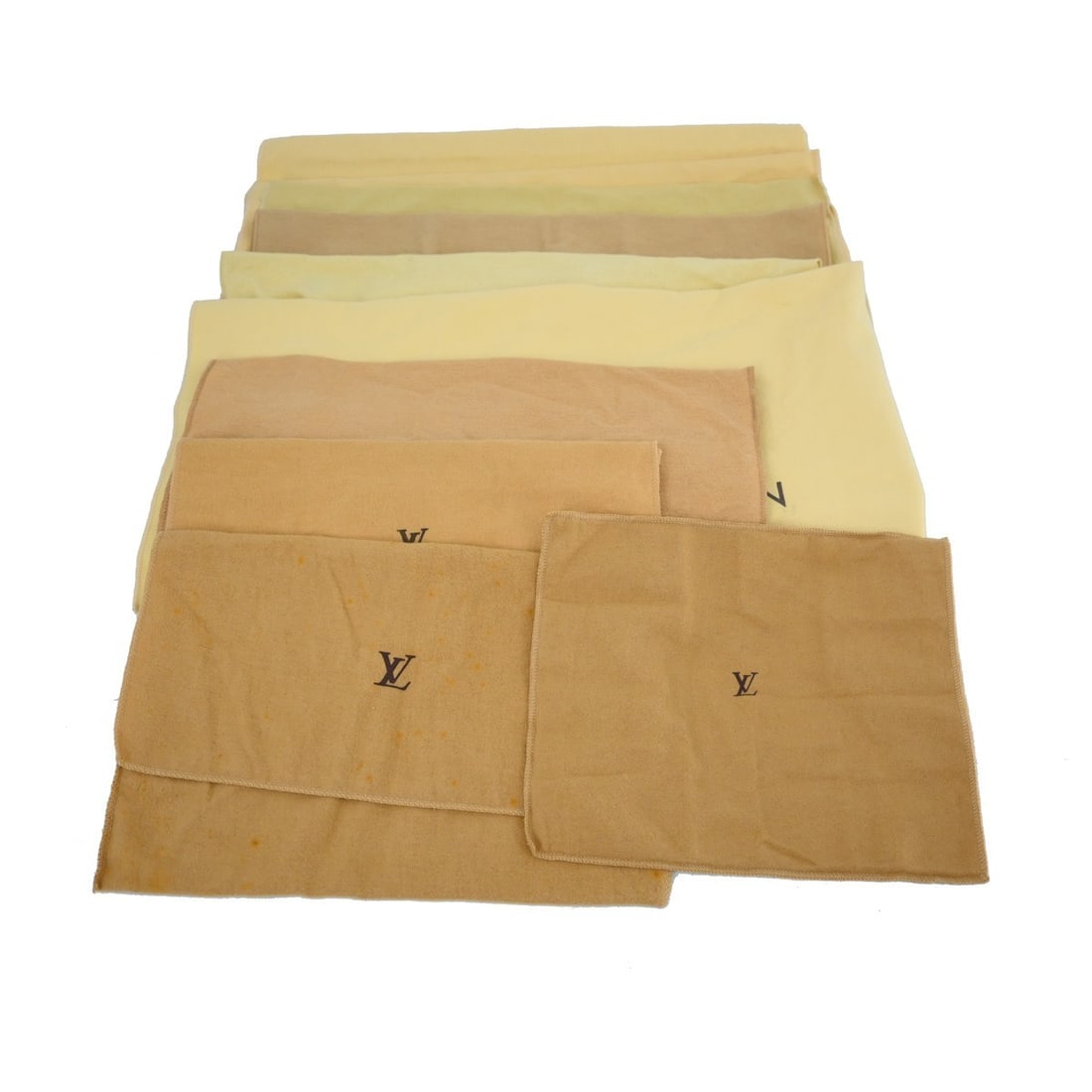 Louis Vuitton cotton dust bags set of 10 brown beige: Louis Vuitton cotton dust bags set of 10 brown beige This is a set of 10 Louis Vuitton dust bags made from 100% cotton in brown and beige tones. Designed for unisex use, these dust bags are suitable f