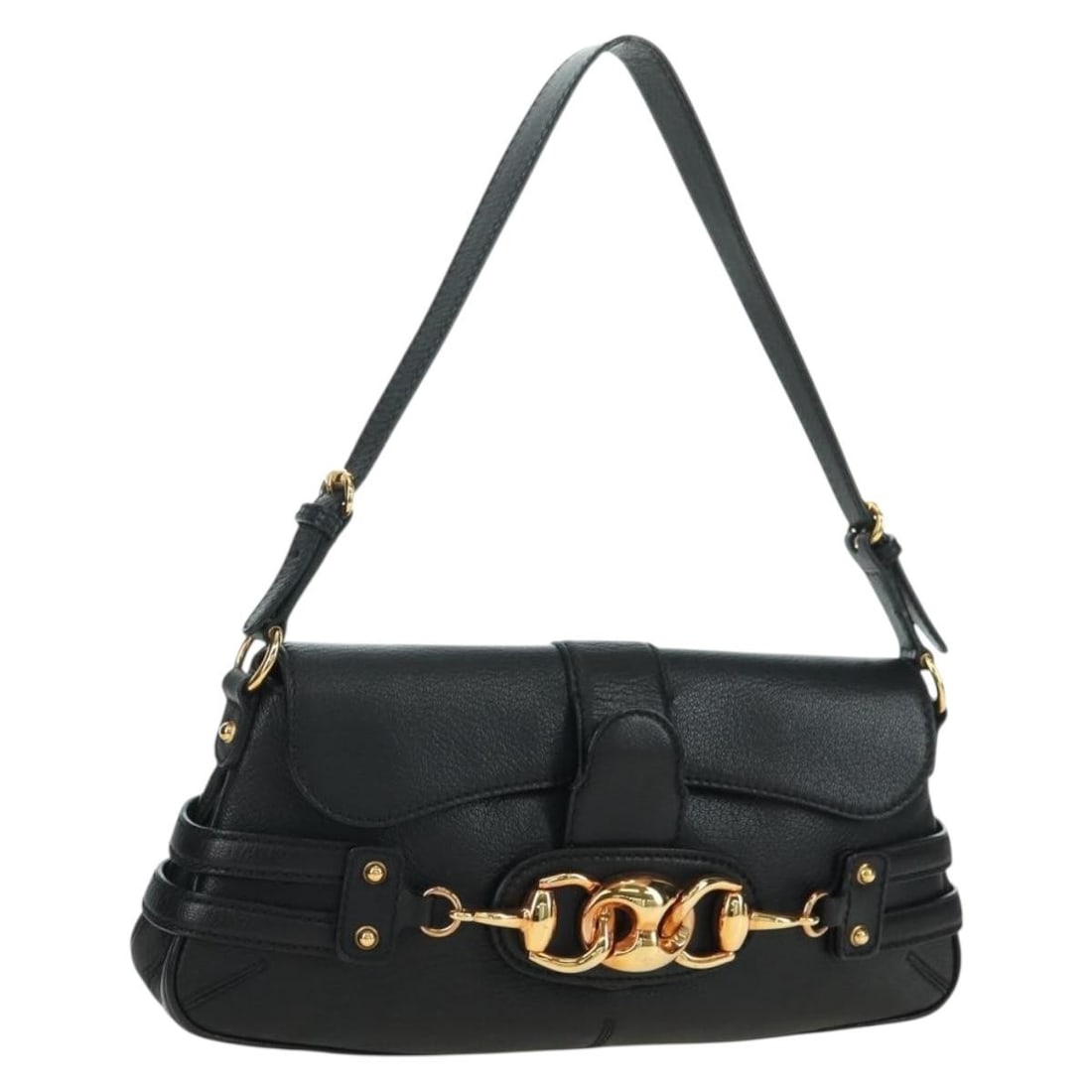 Gucci Horsebit Black Leather Shoulder Bag: Gucci Horsebit Black Leather Shoulder Bag This Gucci Horsebit Shoulder Bag features the iconic GG canvas and leather construction in black. Designed for unisex use, the bag offers a sophisticated look