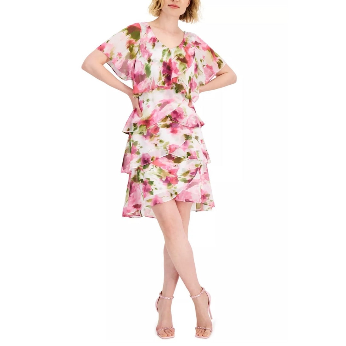 S.L. Fashions Floral-Print Knee Length Shift Dress Size 10 (1 of 3)