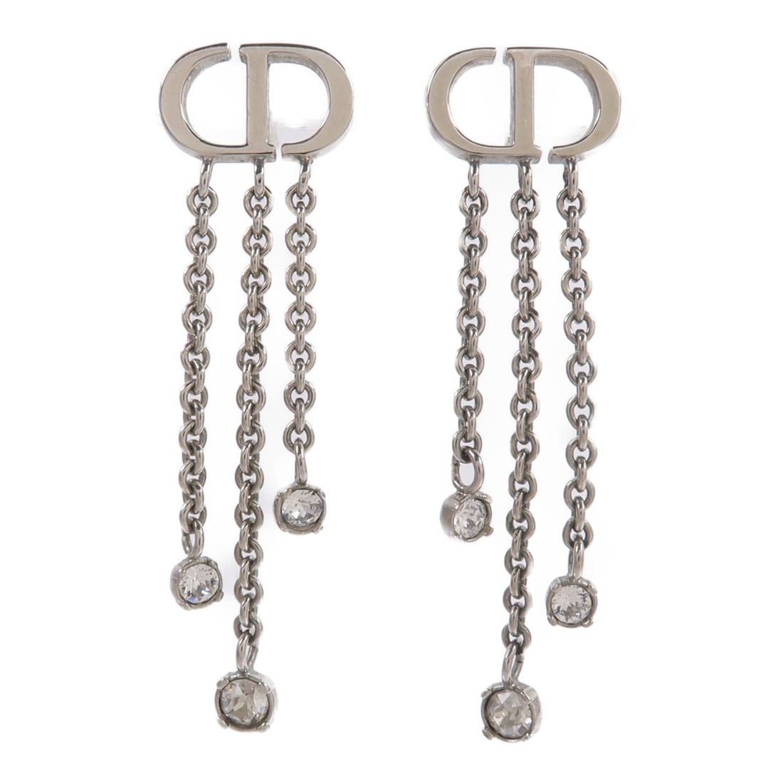 Dior Silver CD Pierced Earrings: Dior Silver CD Pierced Earrings These Christian Dior pierced earrings feature a sleek silver-tone finish and a minimalist design. Made for women, they are crafted from metal and do not include any sto