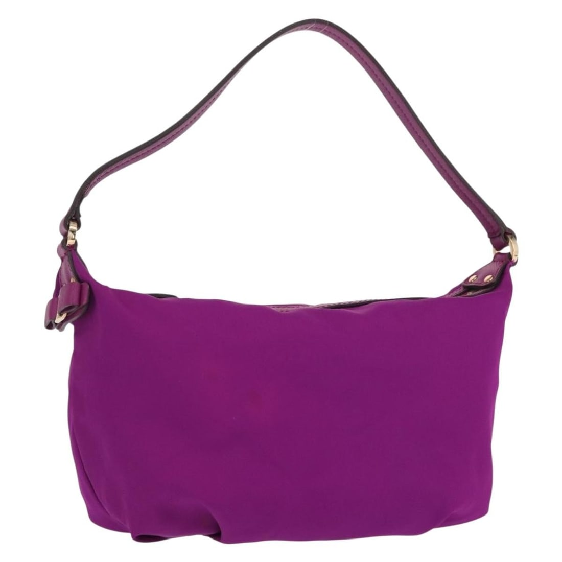 Purple and Gold Nylon Pouch by Salvatore Ferragamo with Dust Bag: Purple and Gold Nylon Pouch by Salvatore Ferragamo with Dust Bag This Salvatore Ferragamo hand pouch features a purple nylon exterior with gold-tone accents, designed for women. Made in Italy, the pou
