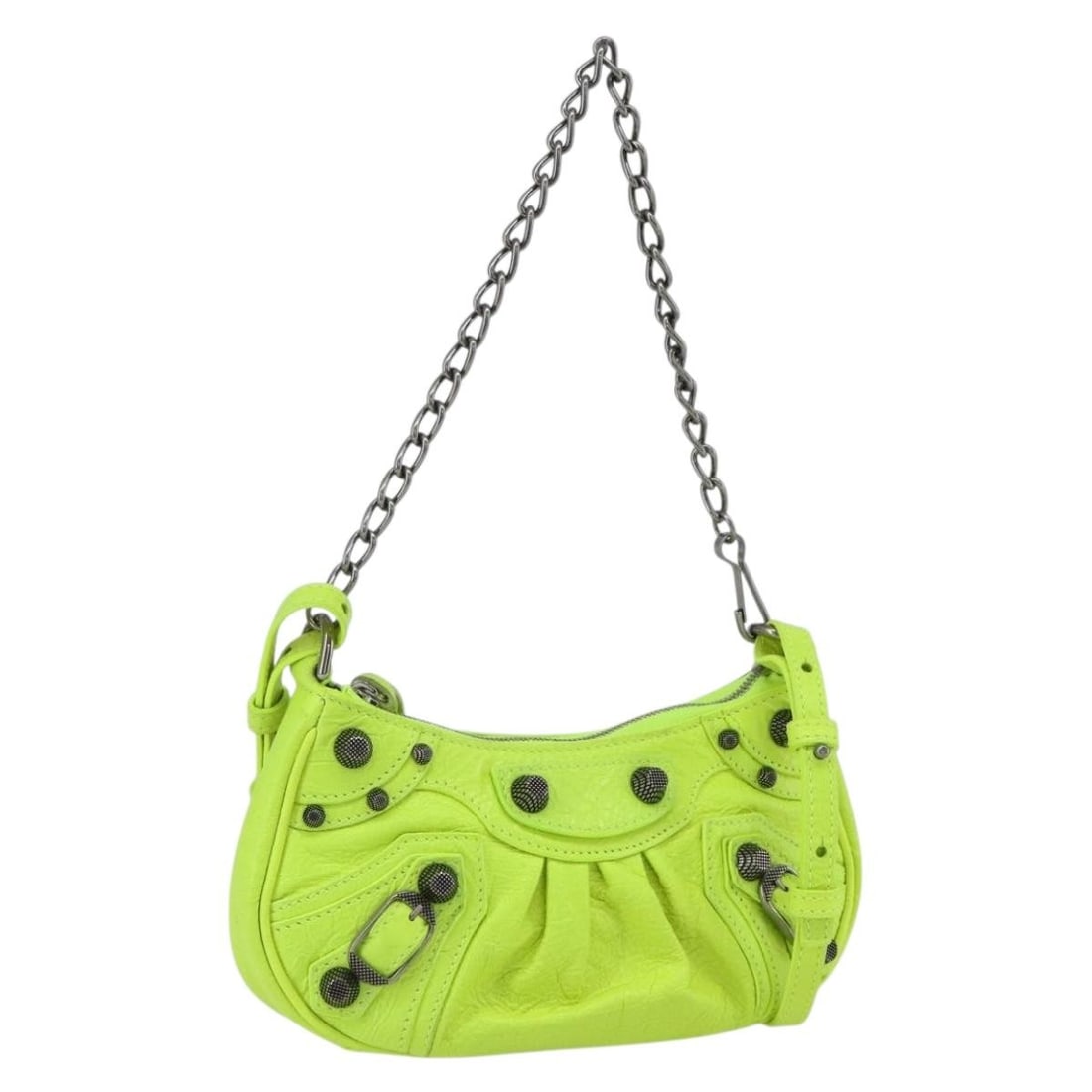 BALENCIAGA Luca Goal Mini Leather Shoulder Bag Green Silver Auth 695814: BALENCIAGA Luca Goal Mini Leather Shoulder Bag Green Silver Auth 695814 The BALENCIAGA Luca Goal Mini Bag is a stylish shoulder bag crafted from premium leather, featuring a striking green and silver 