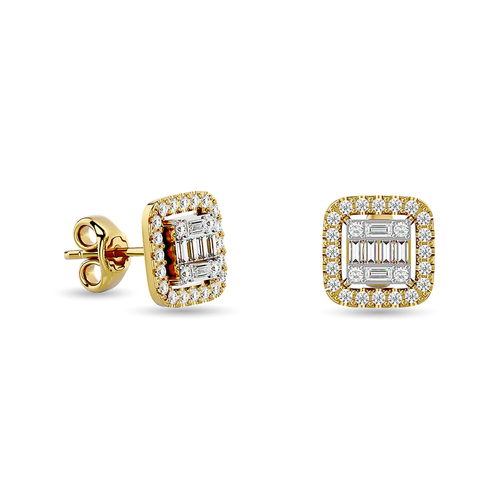 Diamond 1/3 Ct.Tw. Round and Baguette Fashion Earrings in 14K Yellow Gold: Diamond 1/3 Ct.Tw. Round and Baguette Fashion Earrings in 14K Yellow Gold 14k Yellow Gold Stone Color: G-h Stone Clarity: Si2 This item may take 2-5 weeks for shipping. PLEASE NOTE: Framed, Large, or 