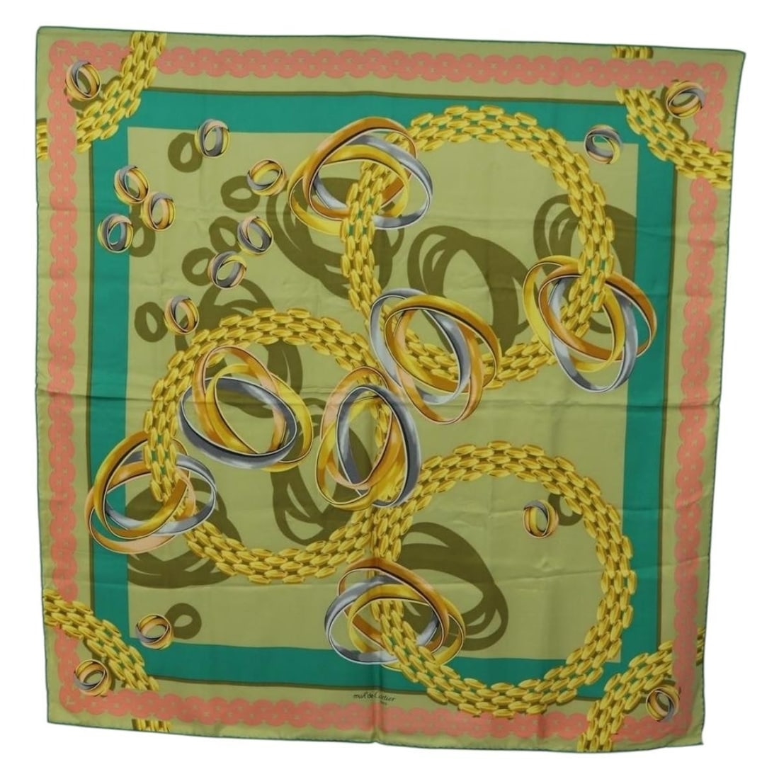 Cartier silk khaki women s square scarf with box: Cartier silk khaki women s square scarf with box This Cartier scarf is crafted from luxurious silk in a khaki color. Made in France, it features a generous square shape, measuring approximately 90 cm 