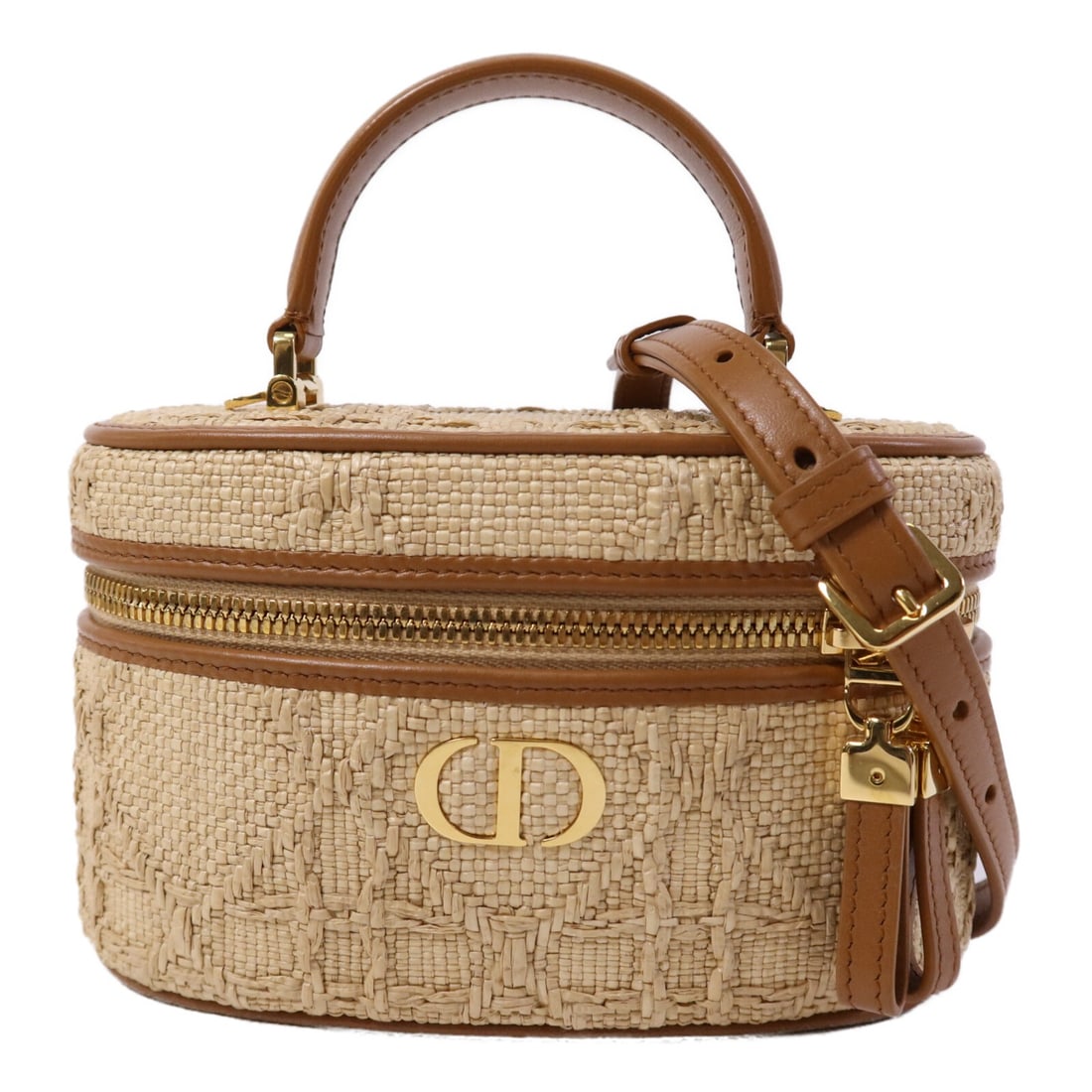 Dior Vanity Case 2way Shoulder Bag Brown Beige Leather Palm Leaf GHW: Dior Vanity Case 2way Shoulder Bag Brown Beige Leather Palm Leaf GHW This Christian Dior vanity case shoulder bag features a sophisticated palm leaf and leather design in brown and beige tones. Crafte