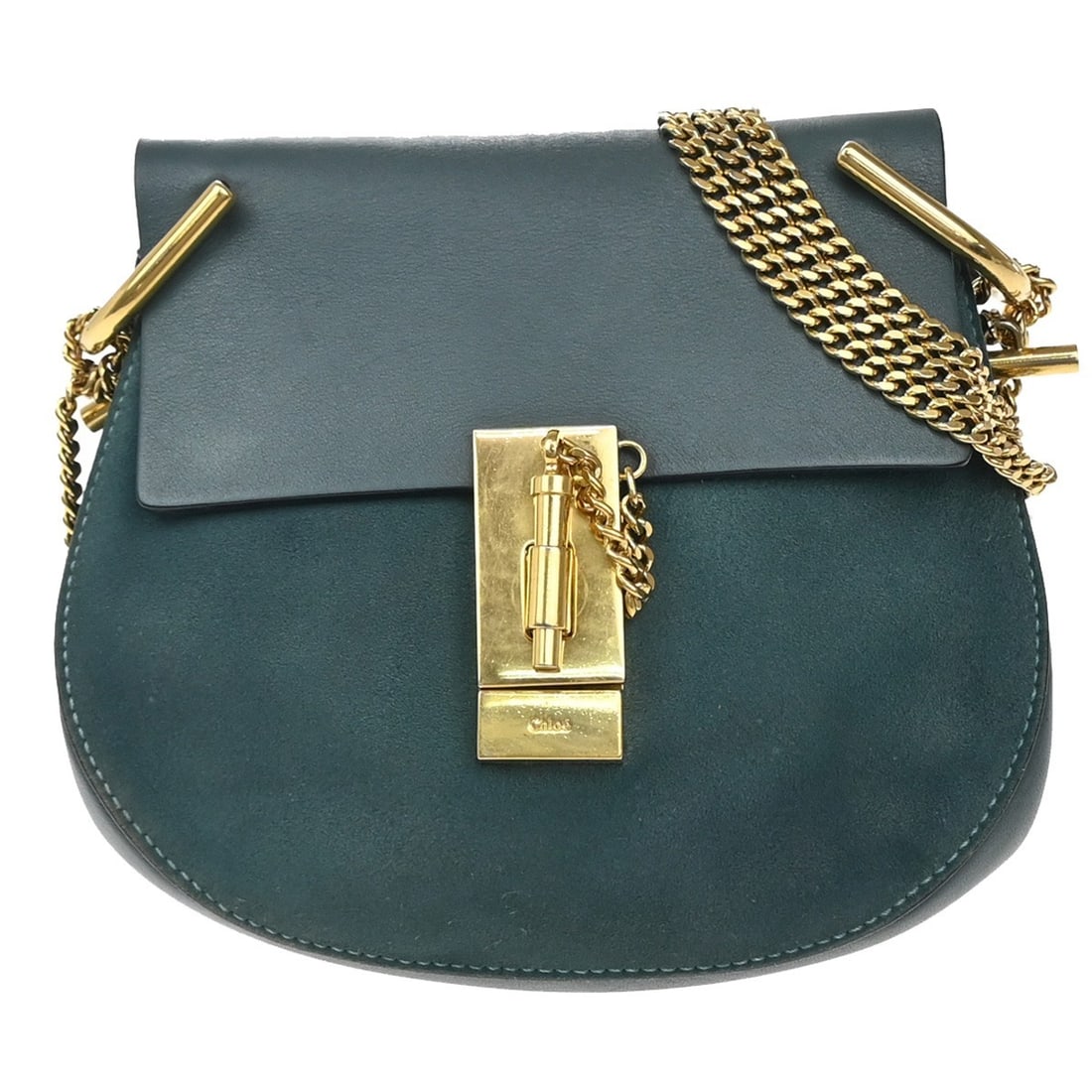 Chloe Drew Blue Leather Suede Crossbody Bag 18x17x6cm: Chloe Drew Blue Leather Suede Crossbody Bag 18x17x6cm This Chloe Drew crossbody bag for women features a blue suede exterior with leather accents. It offers a compact yet functional design ideal for e