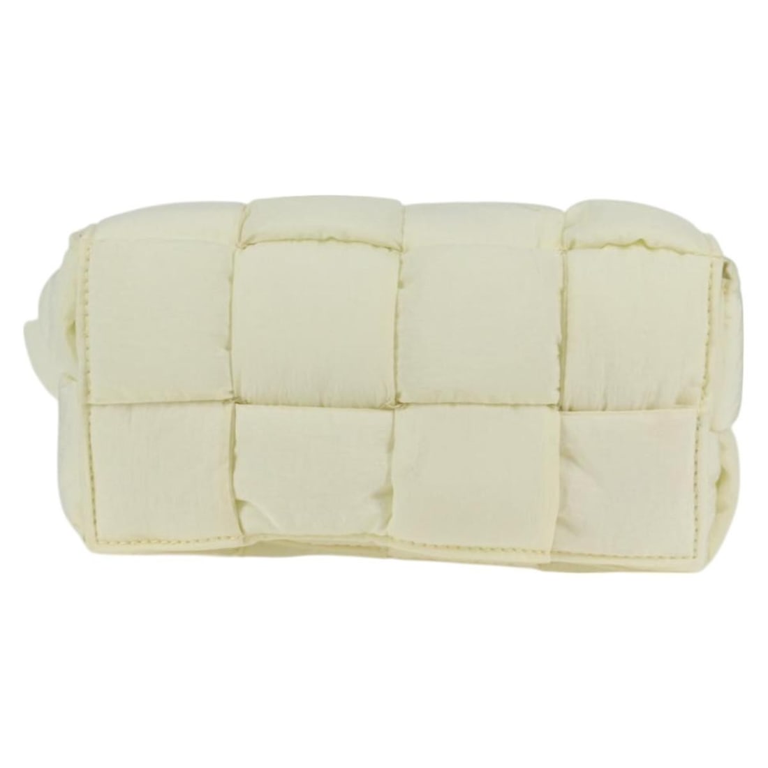 Bottega Veneta Intrecciato Nylon Padded Tech Cassette Crossbody Bag: Bottega Veneta Intrecciato Nylon Padded Tech Cassette Crossbody Bag This Bottega Veneta Padded Tech Cassette Crossbody Bag features the brand's signature Intrecciato nylon design in white synthetic ma