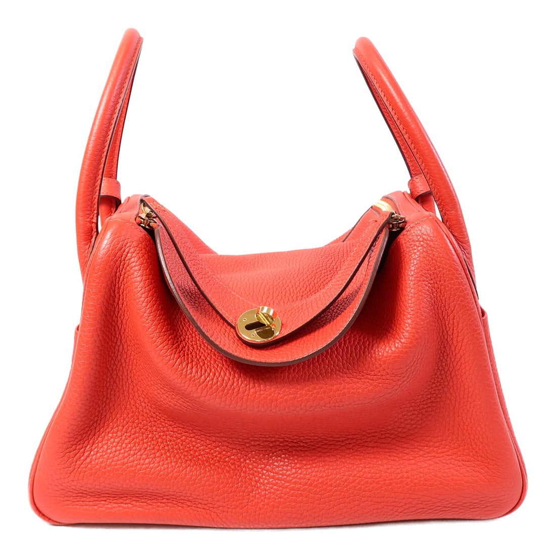 Hermes Lindy 30 Rouge Tomate Calfskin 2way Shoulder Bag GHW: Hermes Lindy 30 Rouge Tomate Calfskin 2way Shoulder Bag GHW This Hermes Lindy 30 2-way shoulder bag is crafted from Clemence calfskin leather in a striking red shade, offering versatile carry options.