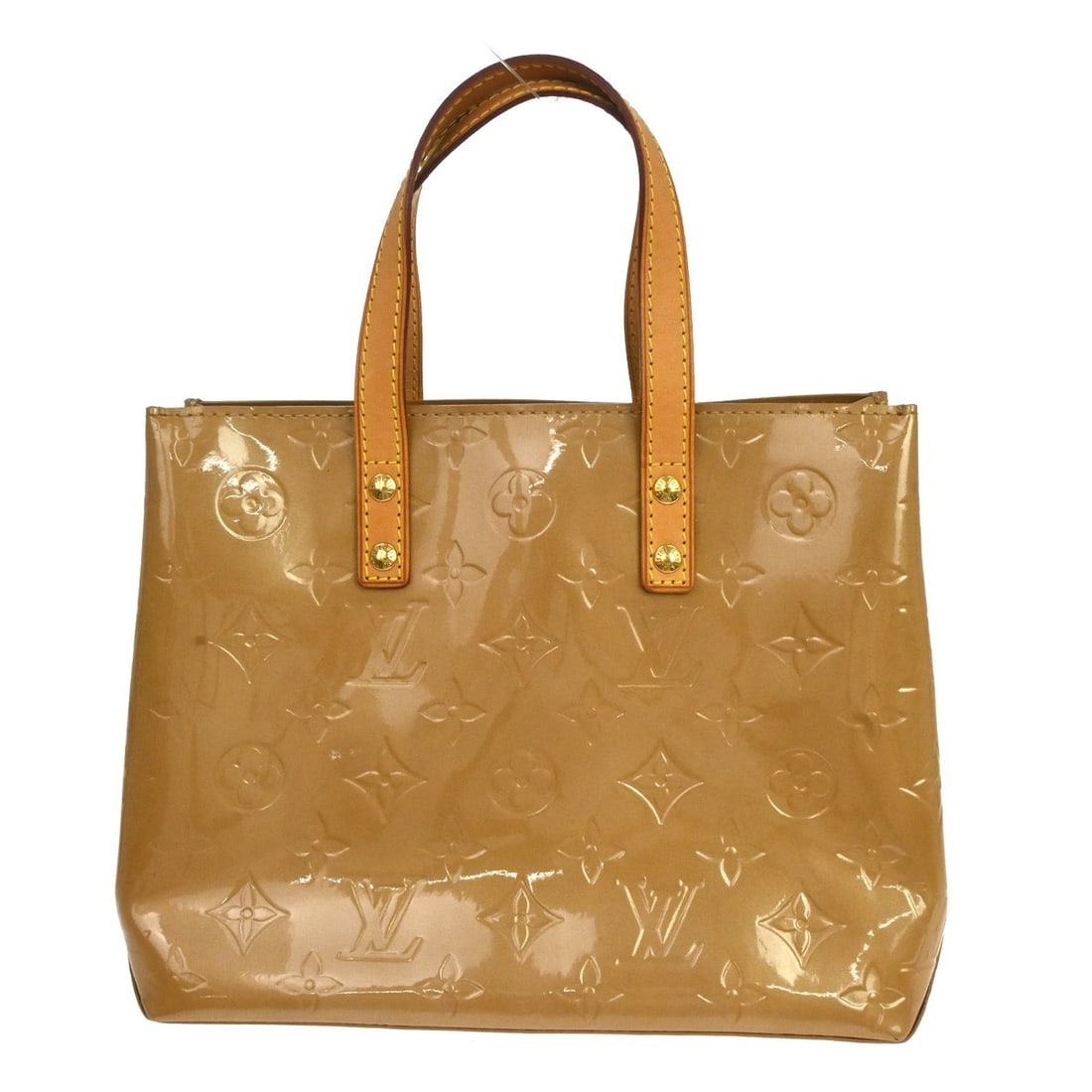 Louis Vuitton Reade PM Monogram Vernis Tote Bronze: Louis Vuitton Reade PM Monogram Vernis Tote Bronze This Louis Vuitton Monogram Vernis Reade PM handbag features a classic monogram pattern on bronze patent leather with beige double leather handles. D