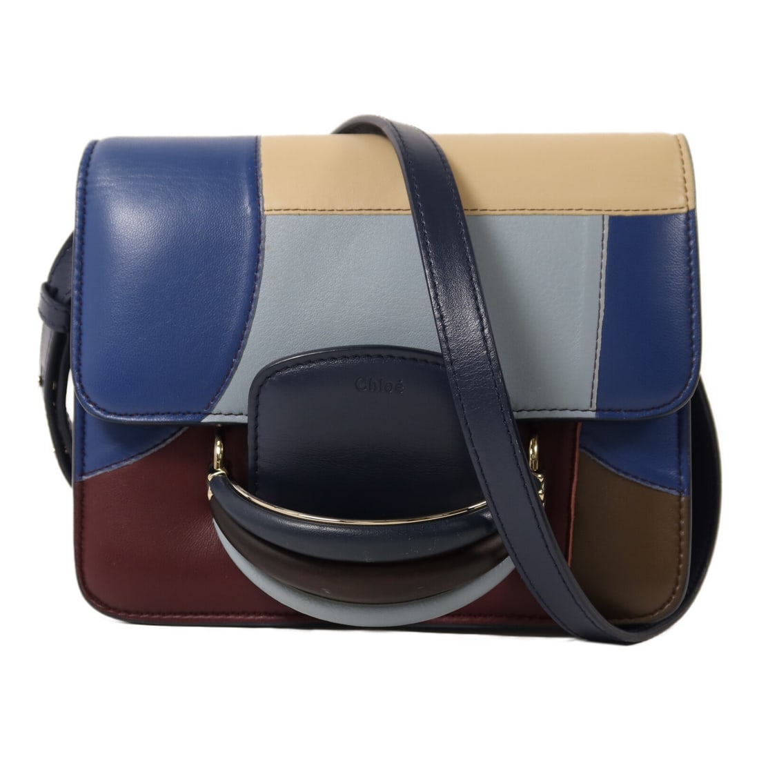 Chloe Kattie Lambskin Shoulder Bag Blue Beige Brown GHW: Chloe Kattie Lambskin Shoulder Bag Blue Beige Brown GHW This Chloe Kattie shoulder bag features a stylish combination of blue, beige, and brown lambskin leather. Designed for women, the bag offers a c
